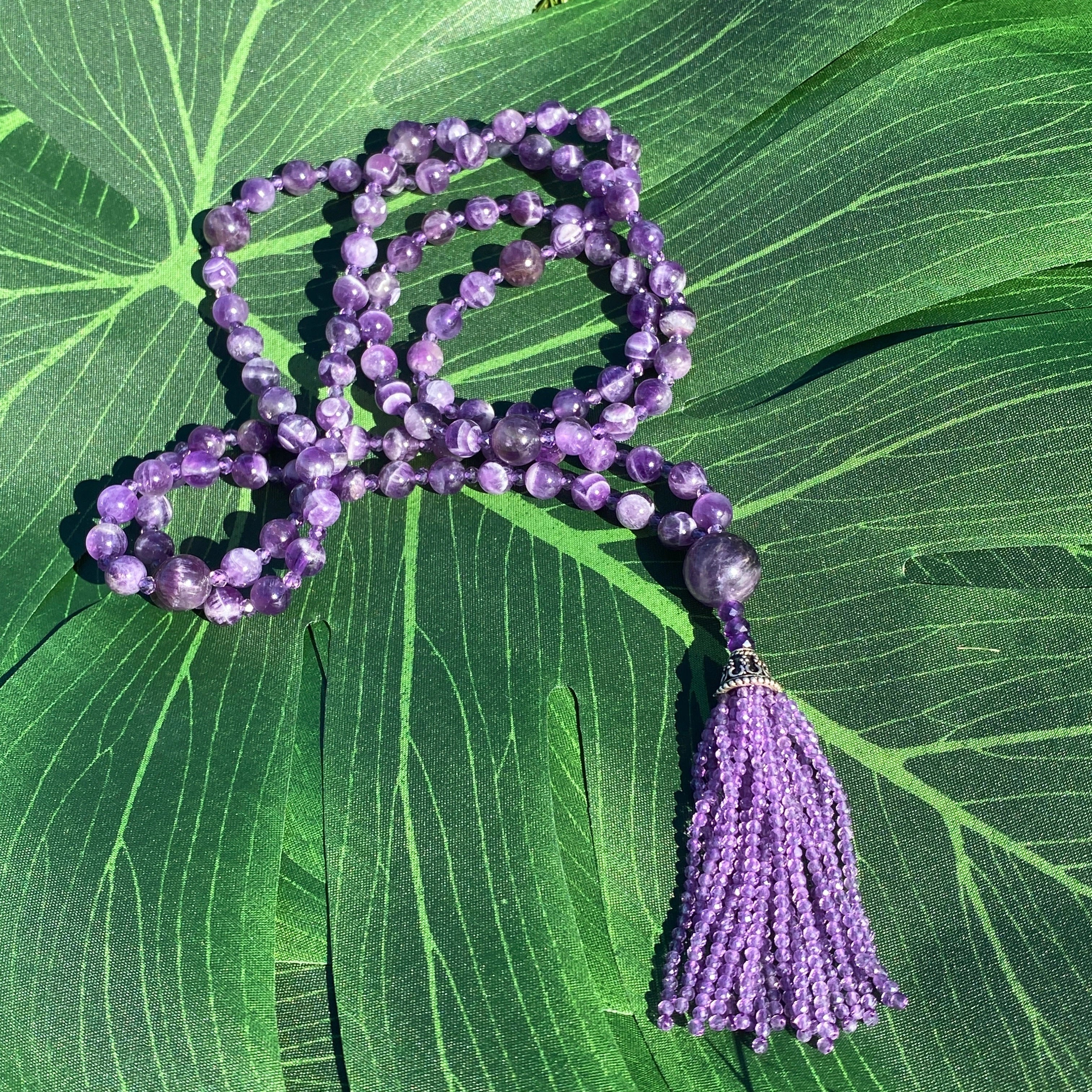 Semi Precious Amethyst Mala Necklace