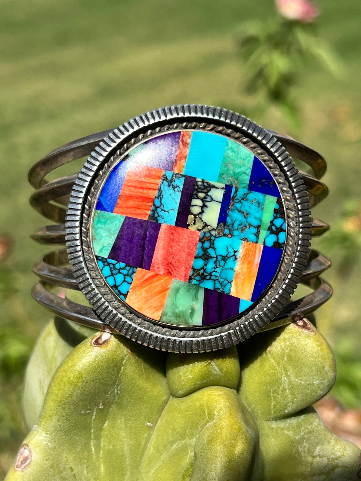 Vintage Navajo Turquoise and Silver Multi Stone Inlay Bracelet