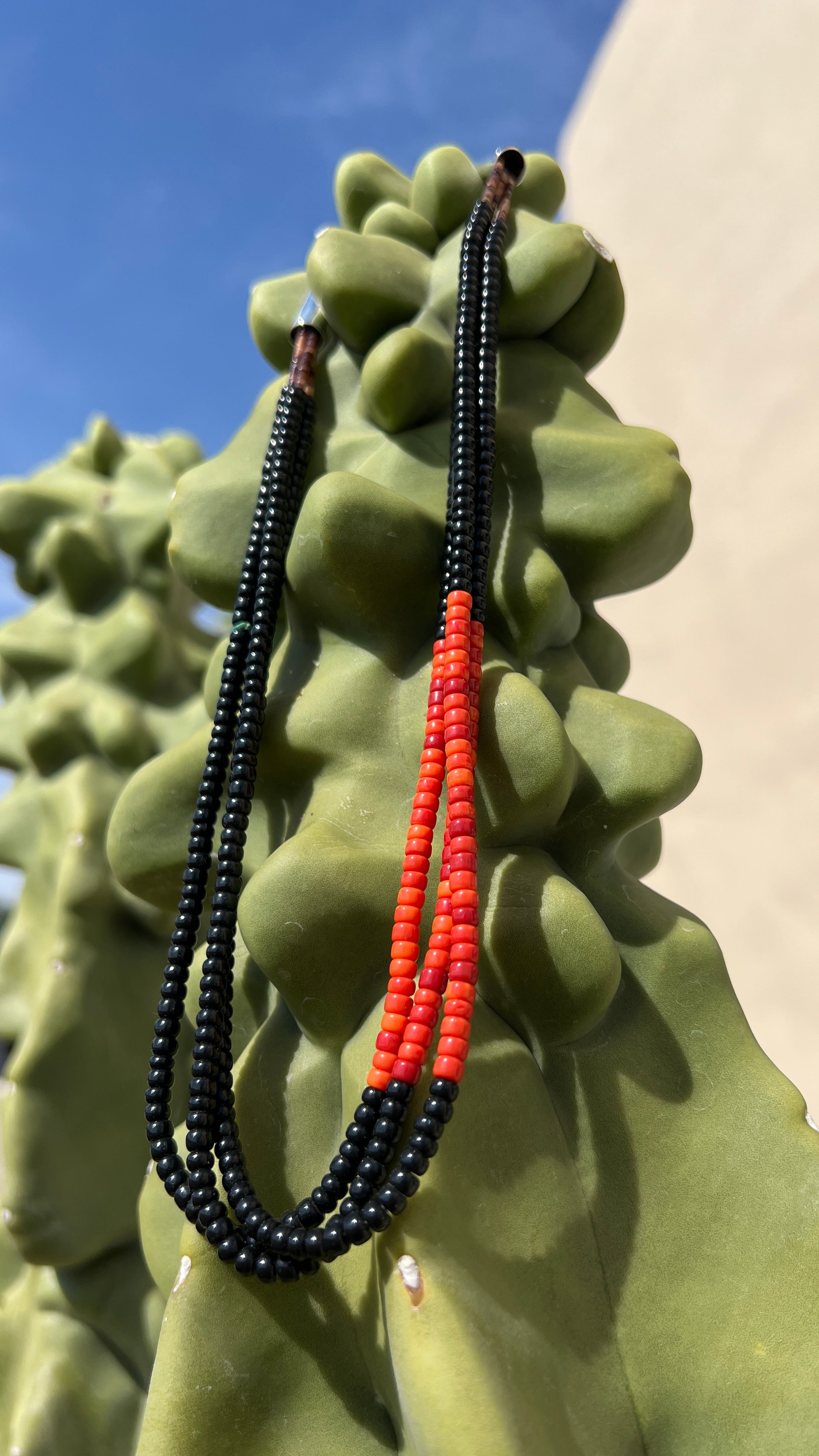 Coral and Black Jet Heishi Necklace Santo Domingo