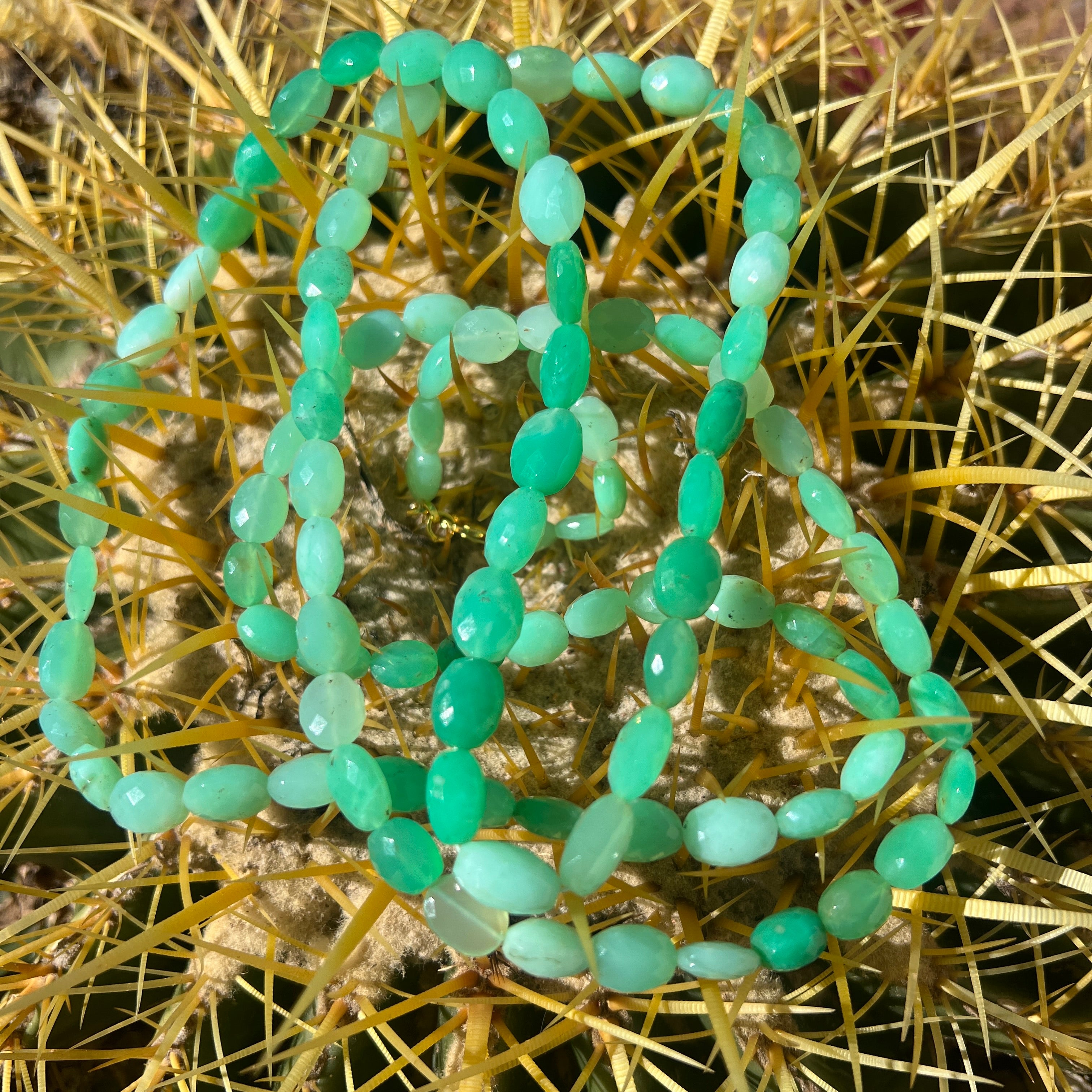 Rare Peruvian Green Opal Faceted Mala Necklace