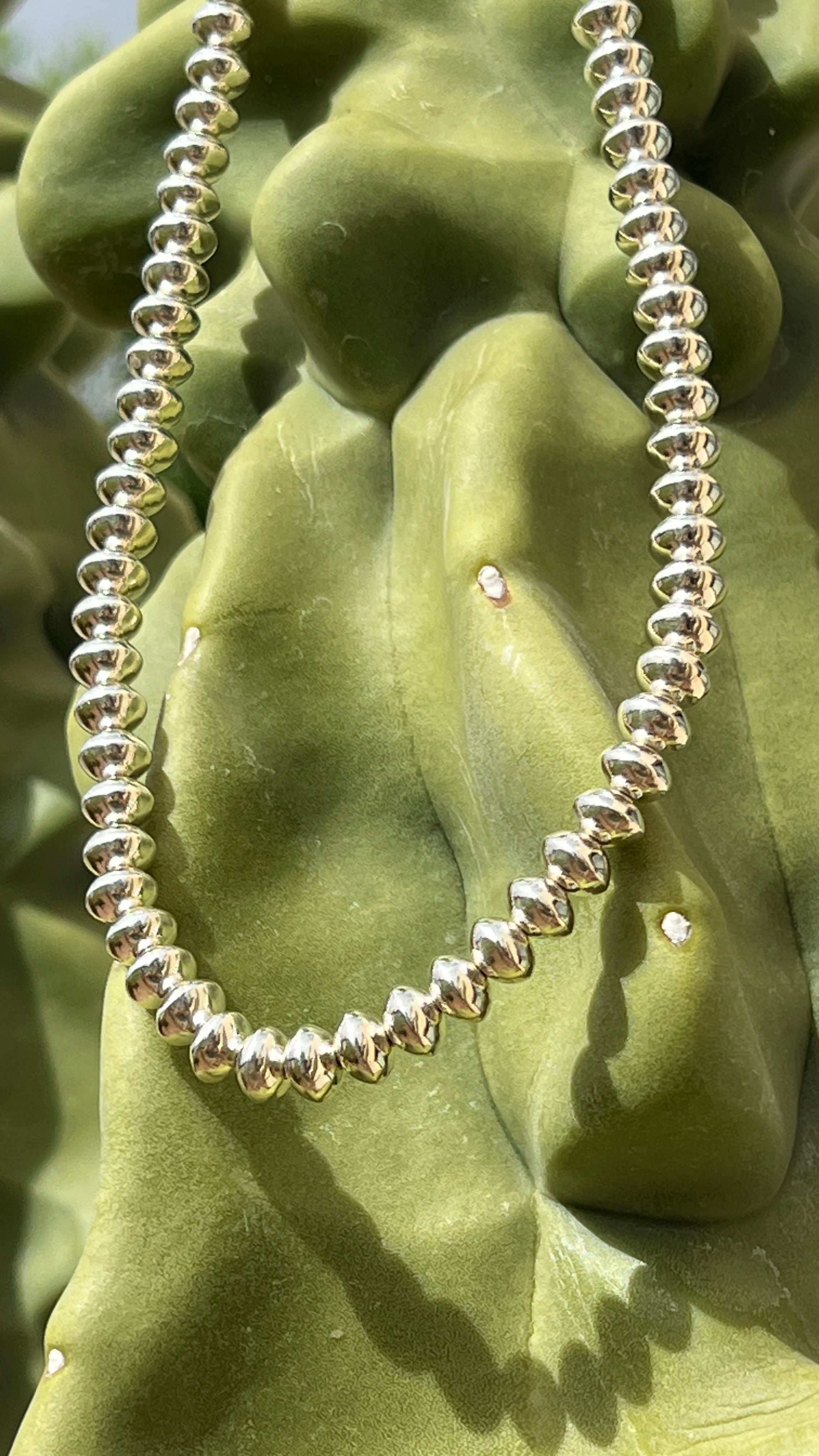 Sterling Sliver Hand Made Navajo Pearls 24"