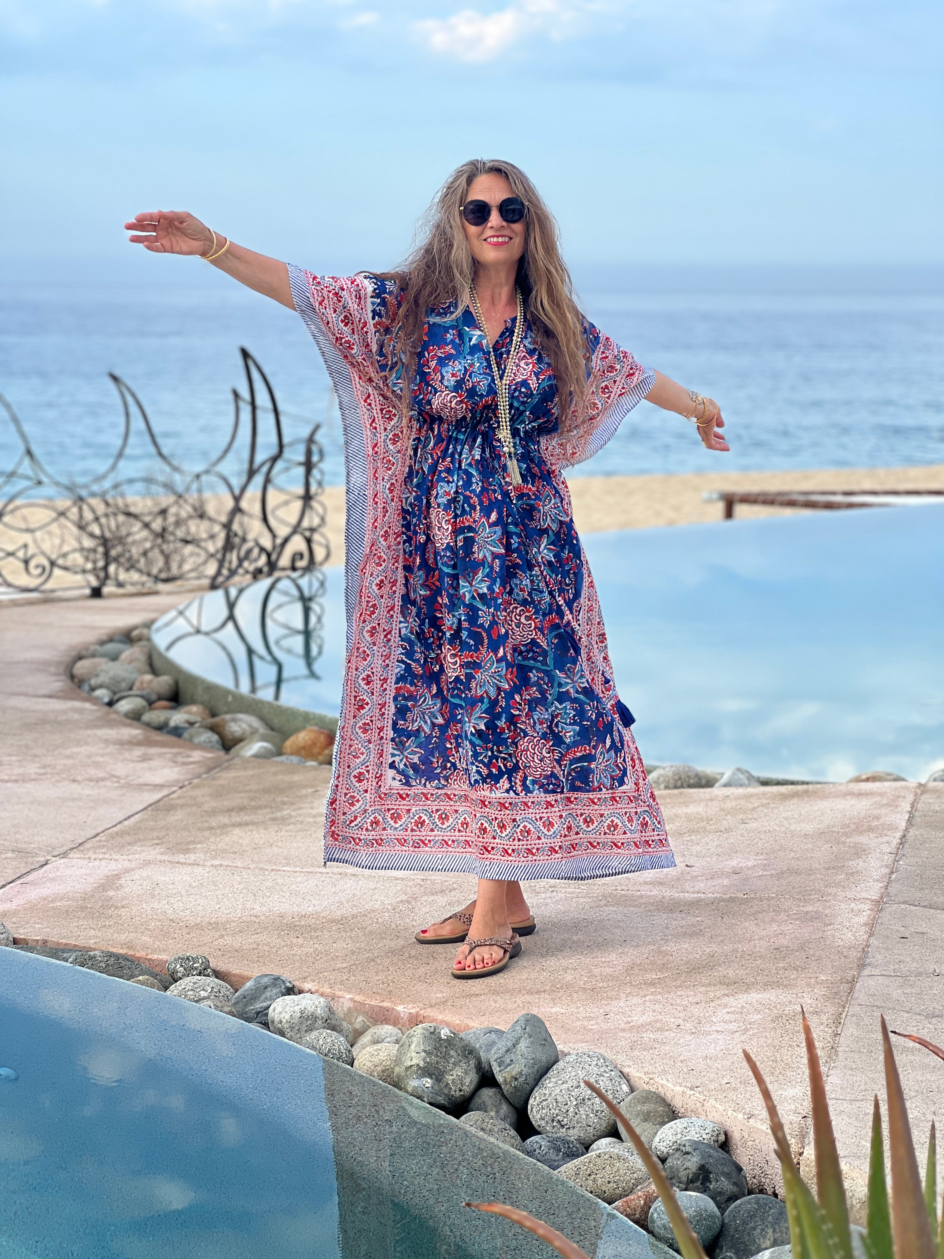 Bhawani Blue Floral Maxi Kaftan