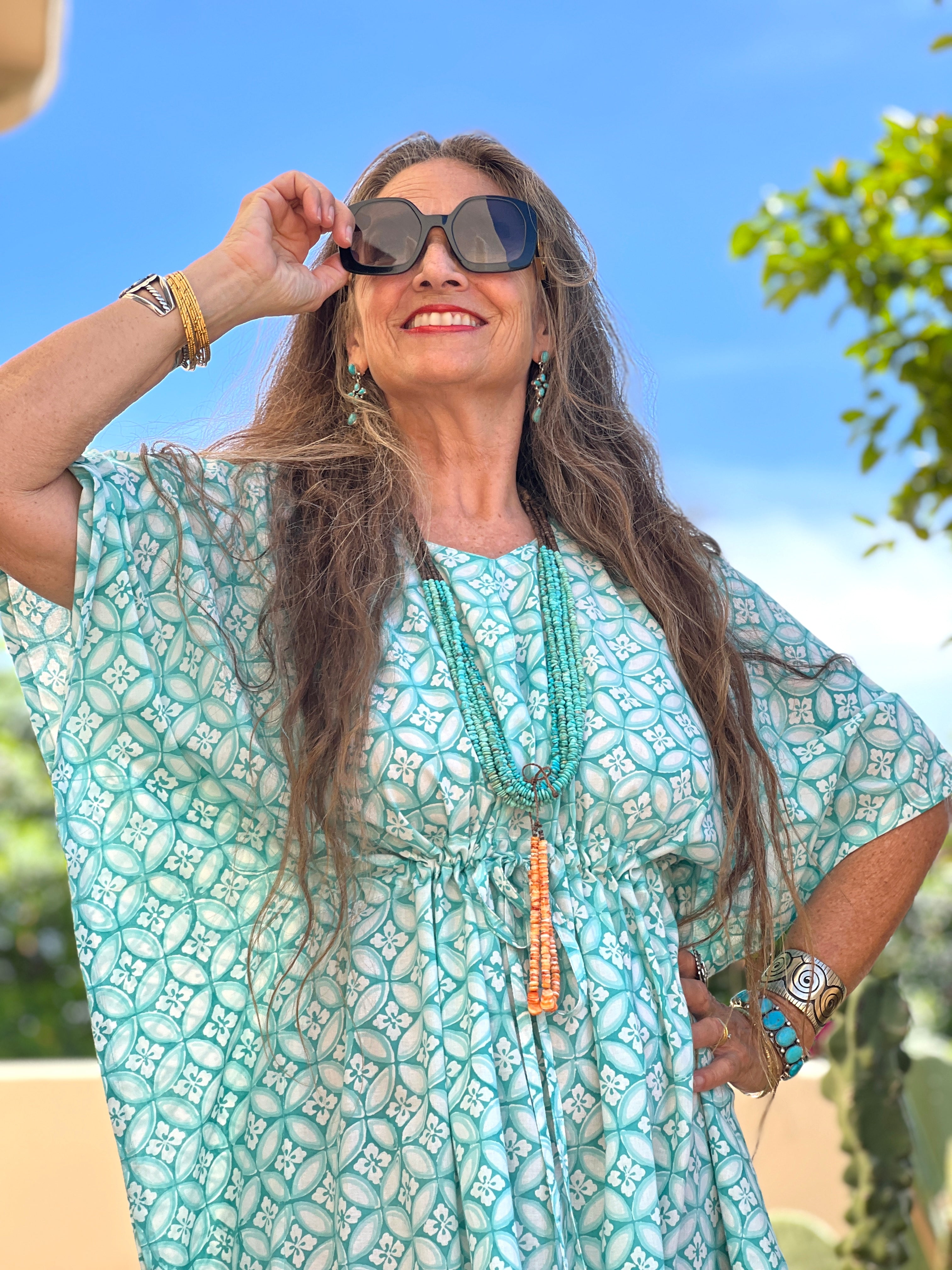 Kingman Turquoise, Heishi, and Spiny Oyster Jacla Necklace Santo Domingo