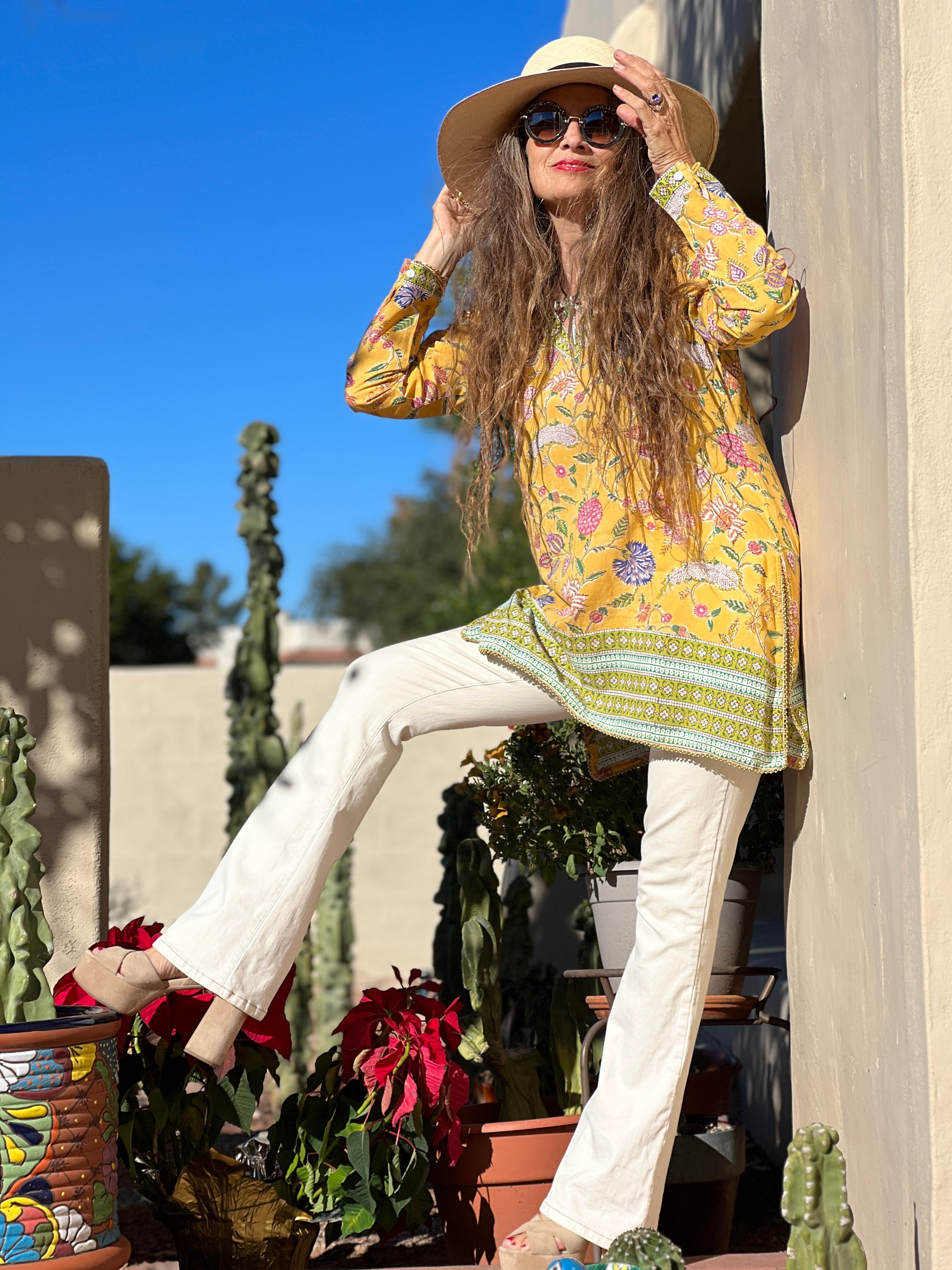 Golden Beauty Floral Cotton Tunic