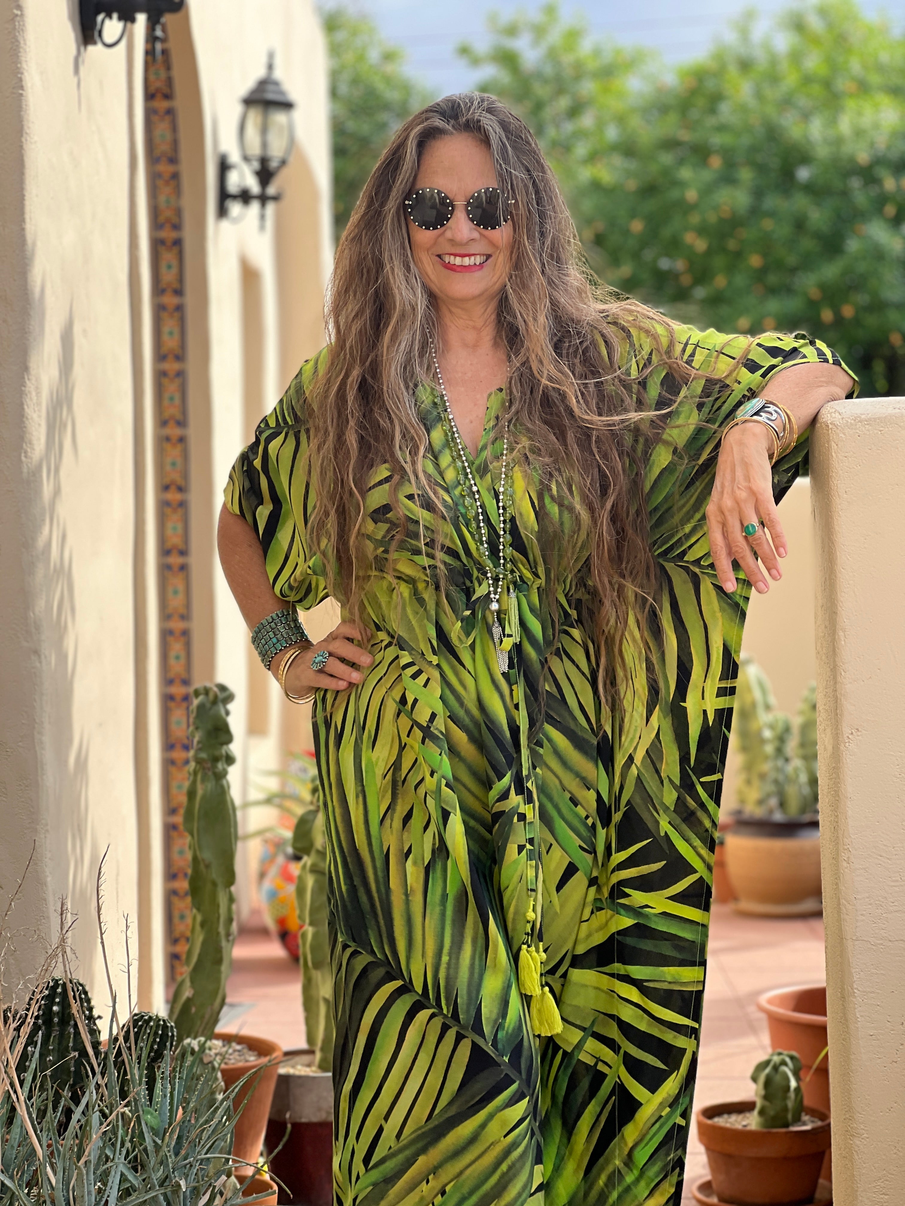 Jungle Love Italian Silk Maxi Kaftan Dress On Back Order 2-3 weeks