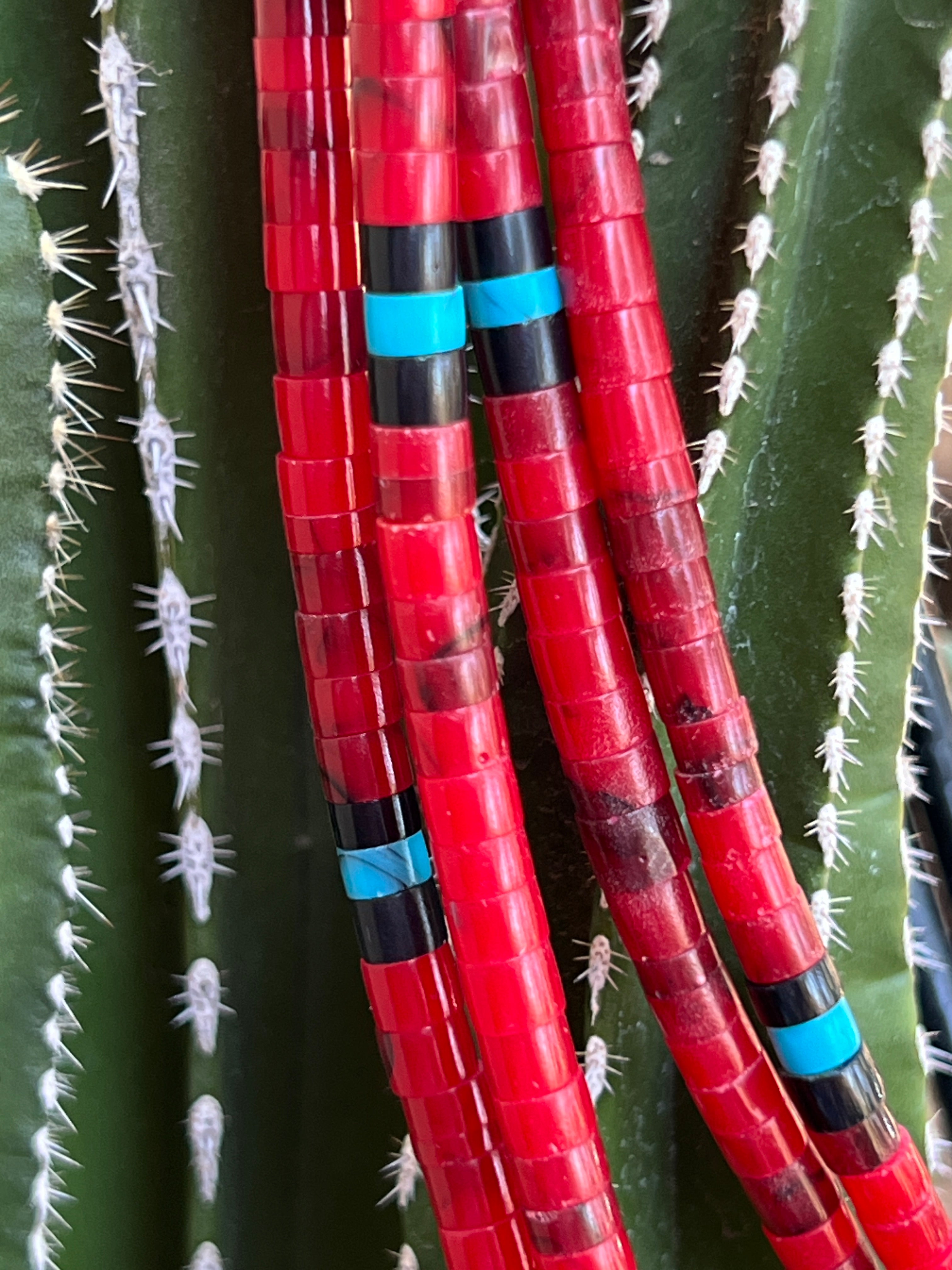 Apple Coral, Black Jet, and Turquoise Necklace Santo Domingo
