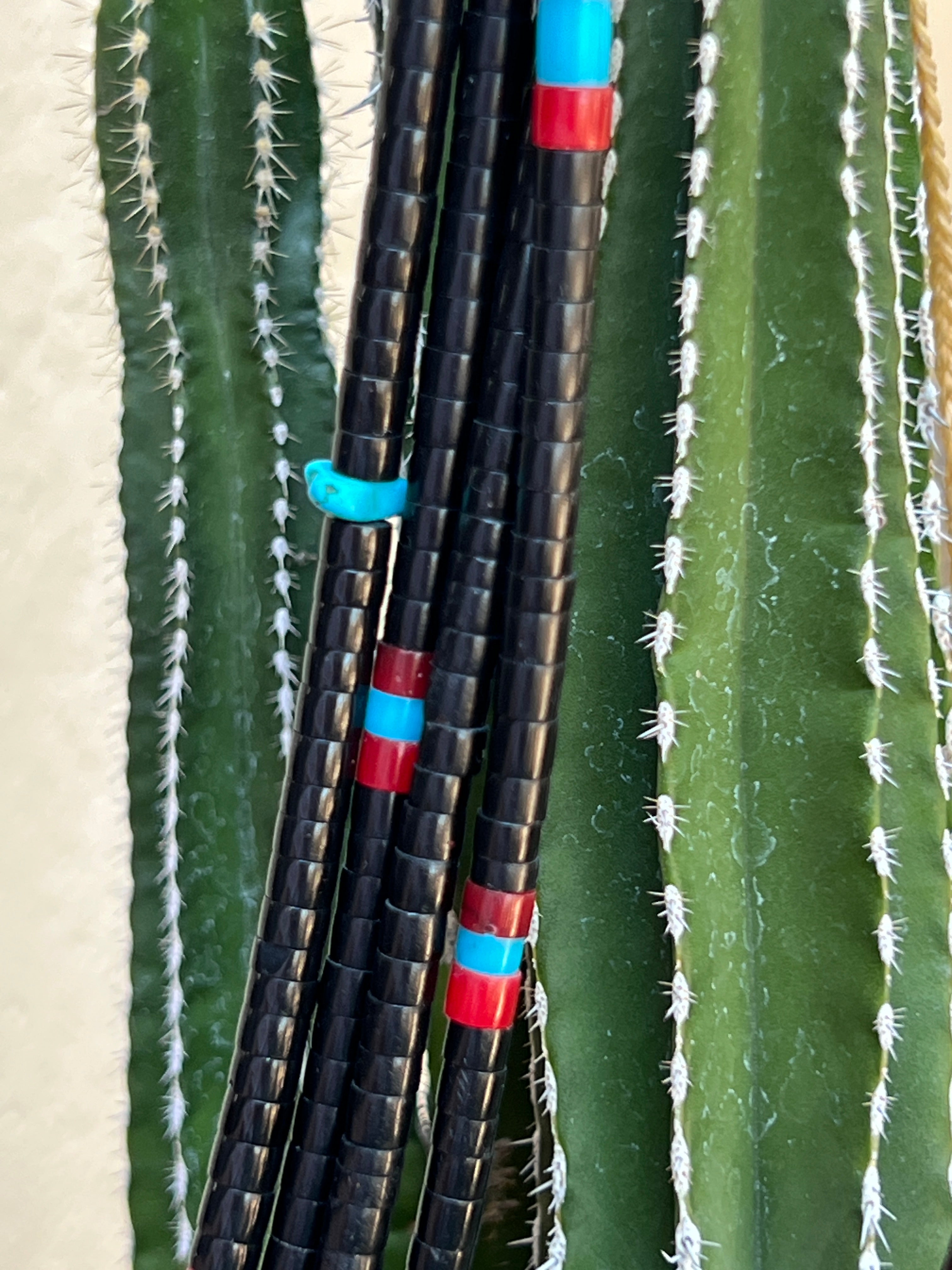 Black Jet, Turquoise, and Coral Four Strand Necklace Santo Domingo
