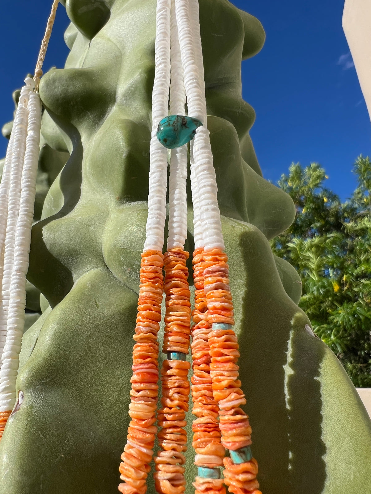 Orange Spiny Oyster and White Clam Shell Necklace Santo Domingo