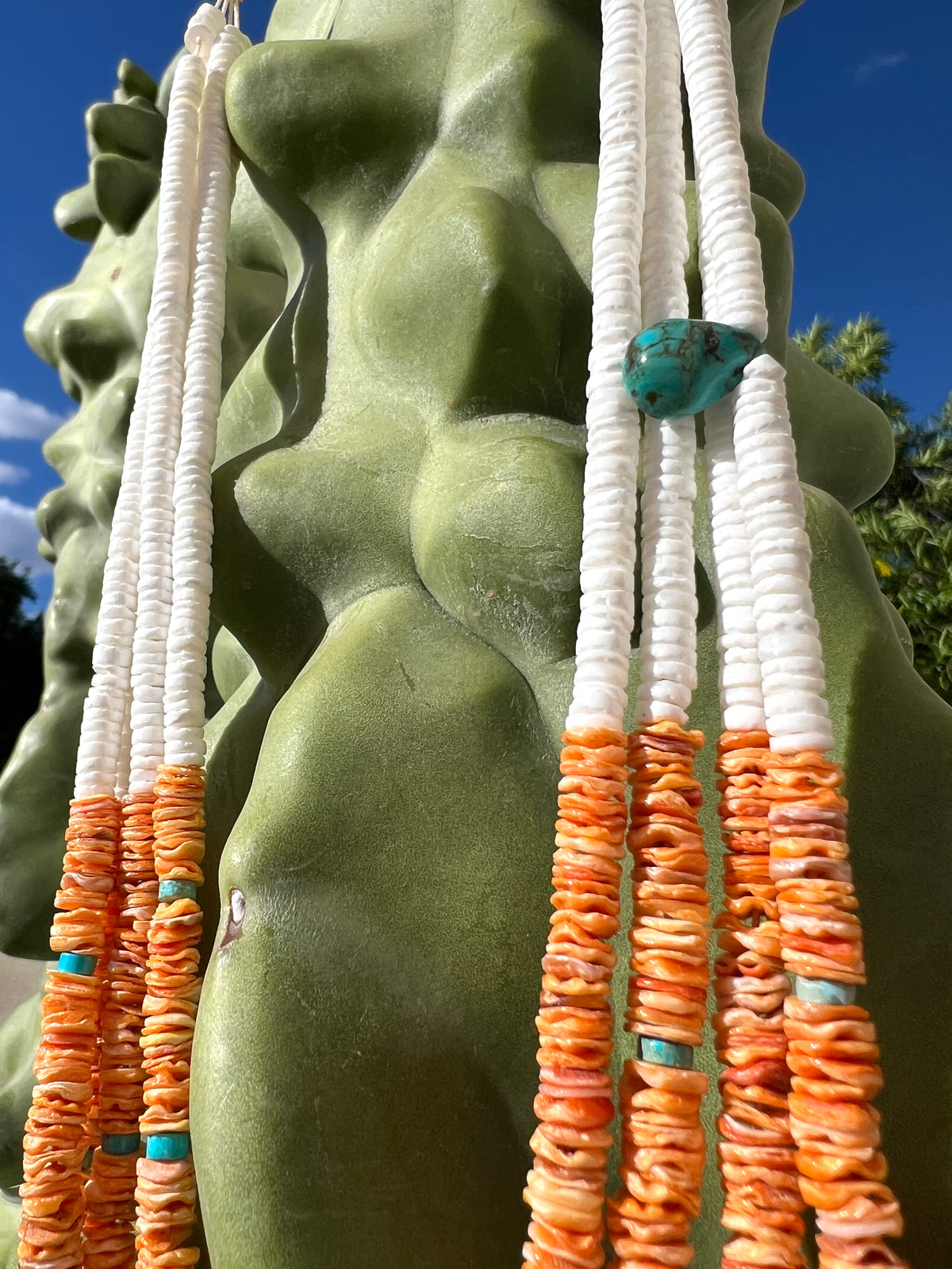 Orange Spiny Oyster and White Clam Shell Necklace Santo Domingo