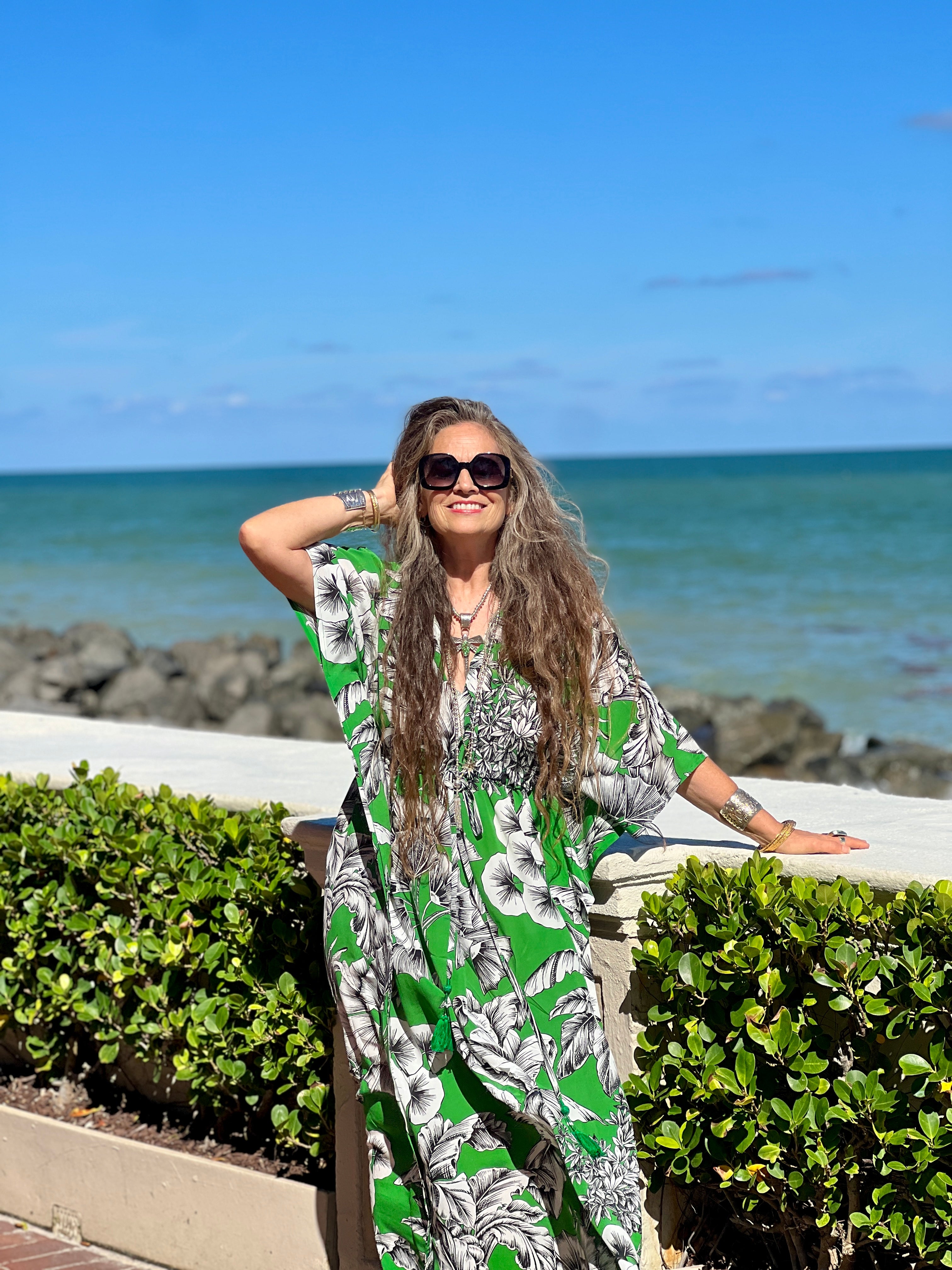 Giardino Verde Italian Silk Maxi Kaftan Dress