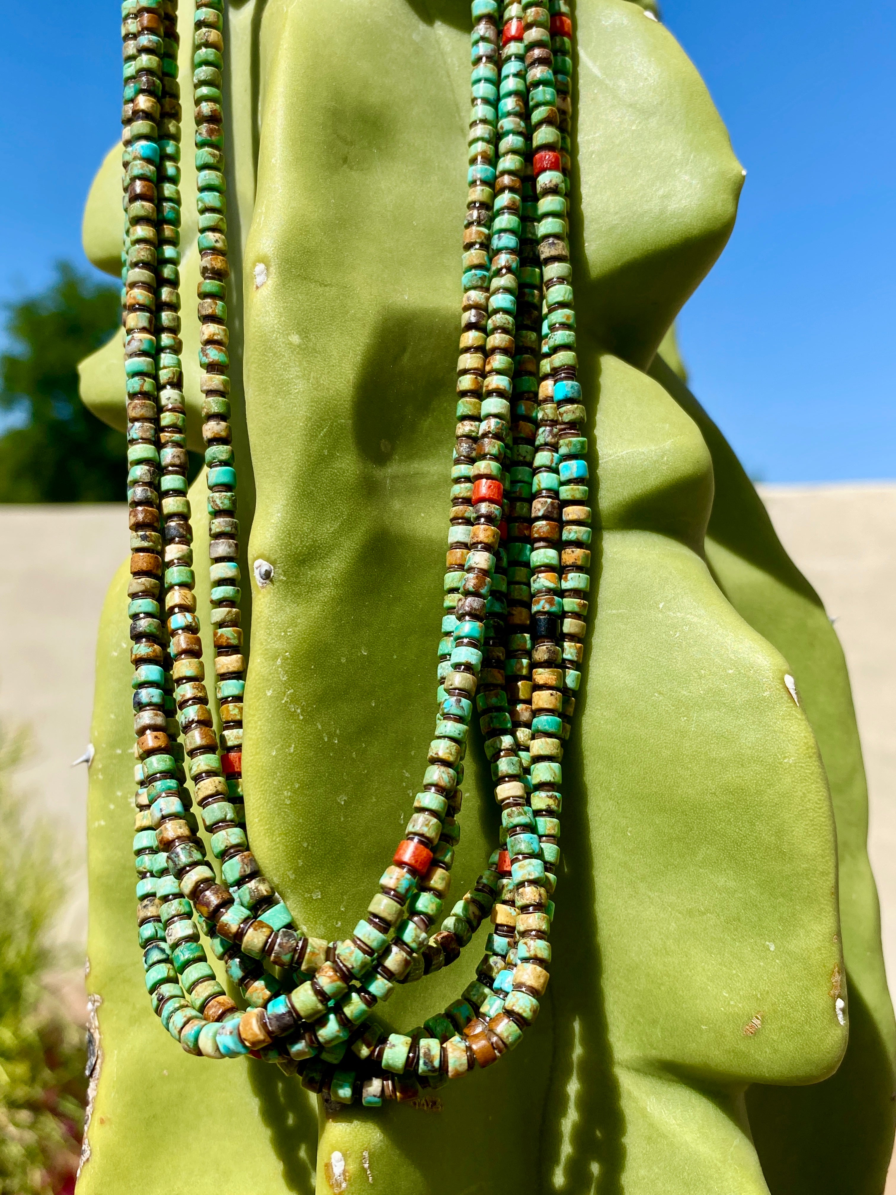 Rare King Manassa Turquoise Six Strand Heishi Necklace Santo Domingo