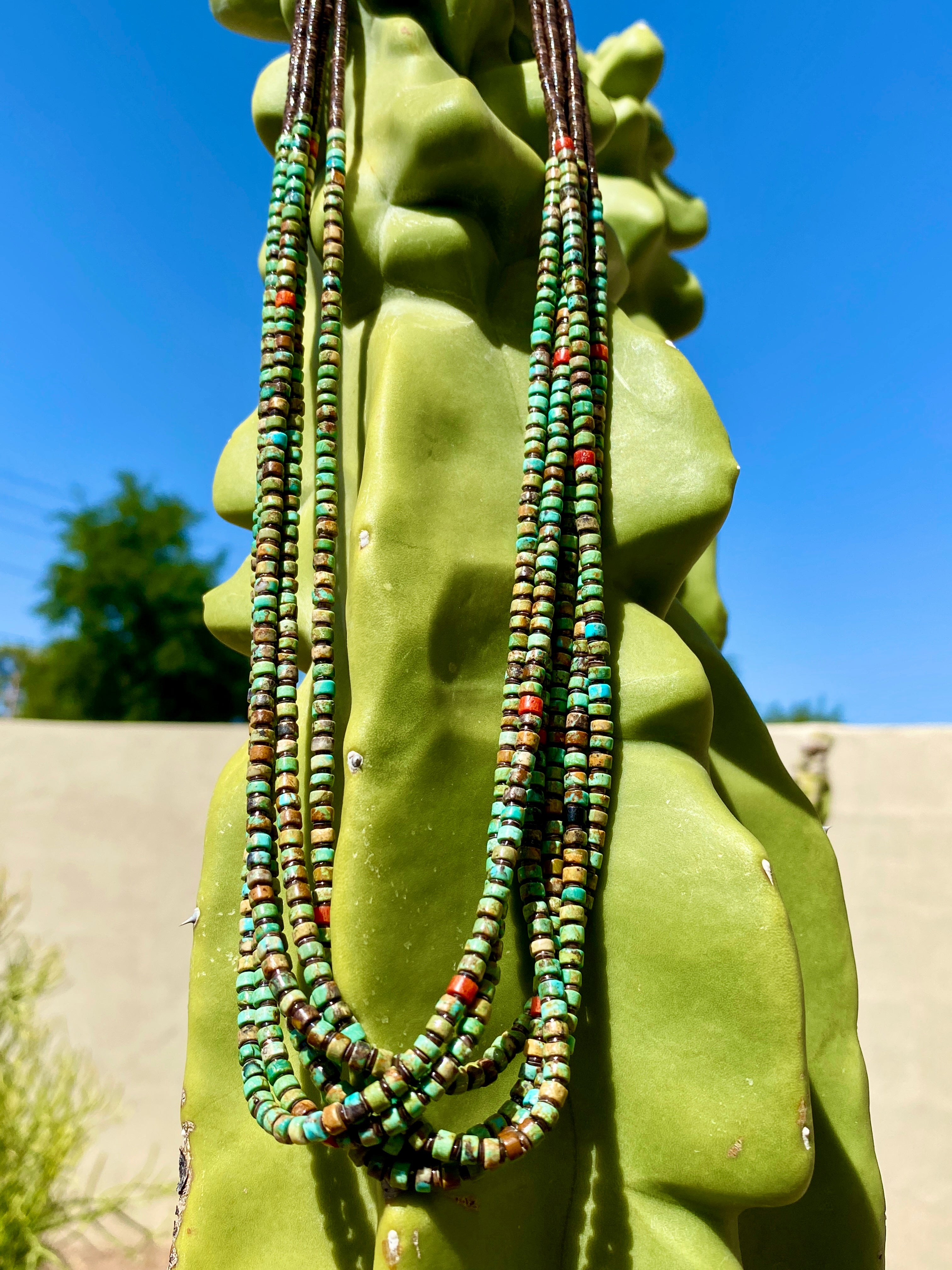 Rare King Manassa Turquoise Six Strand Heishi Necklace Santo Domingo