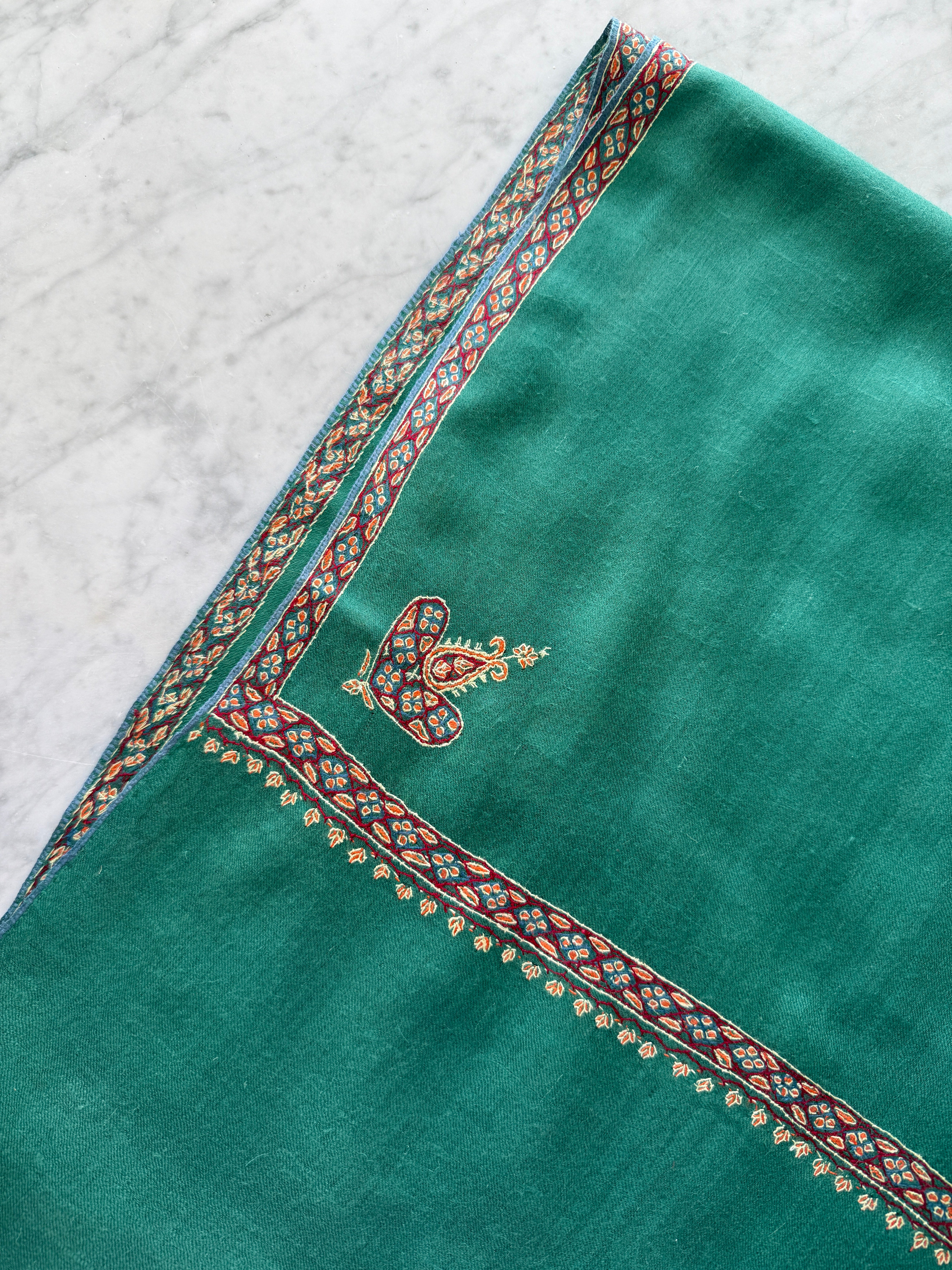 Capri Green Hand Embroidered Pashmina Shawl One of a Kind