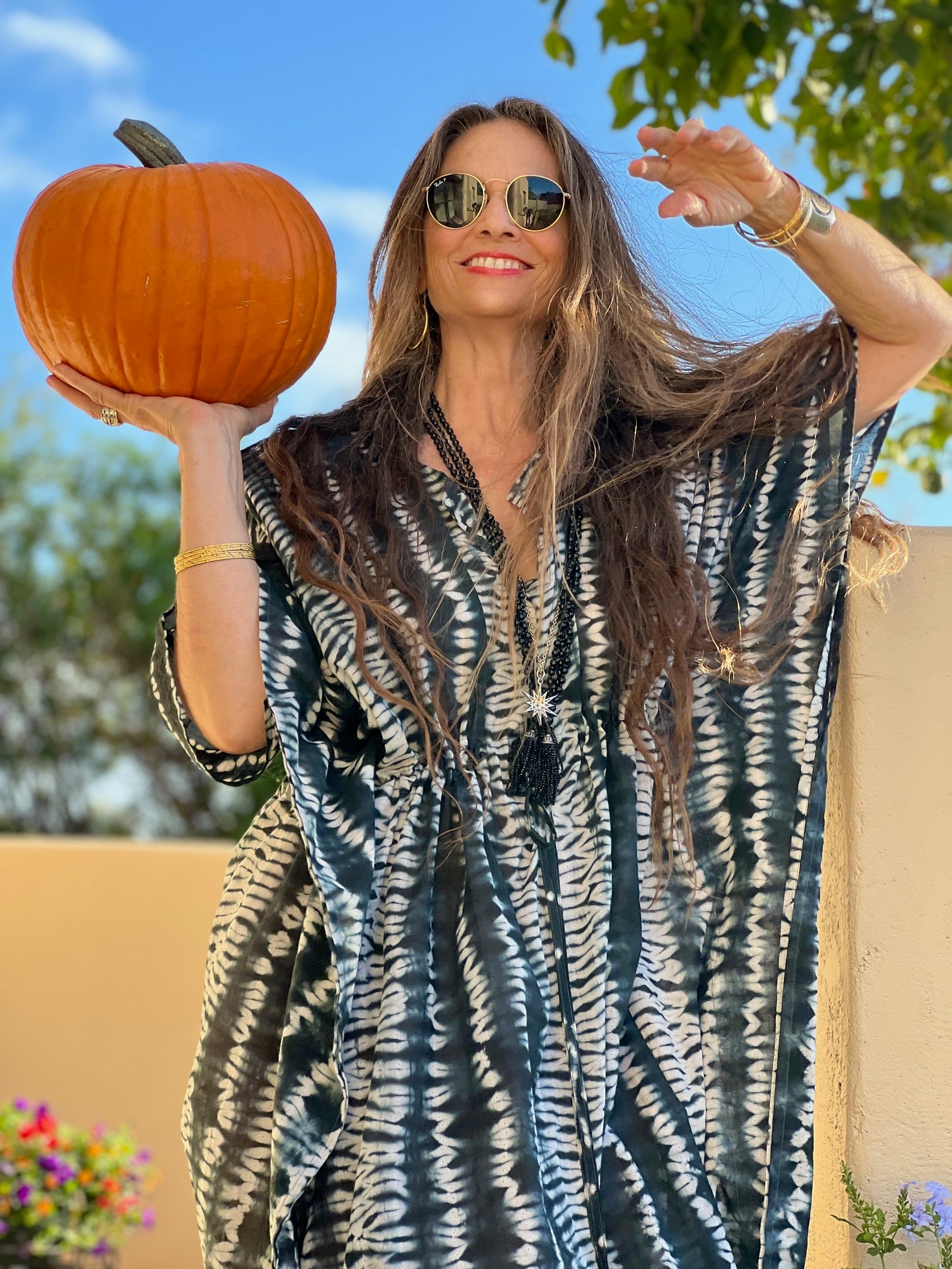 Mezzanotte Needle Shibori Maxi Kaftan Dress