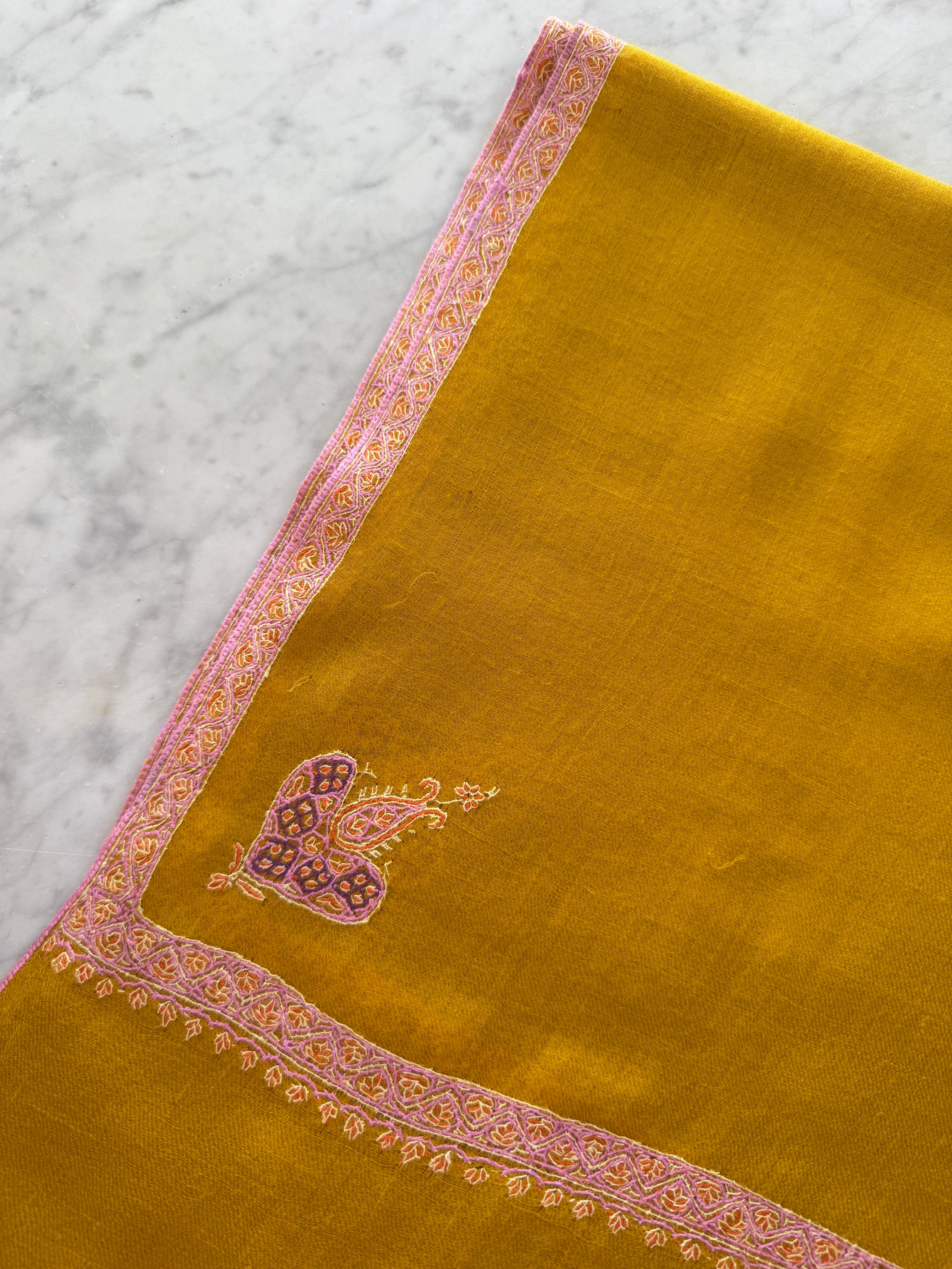 Gold Hand Embroidered Pashmina Shawl One of a Kind