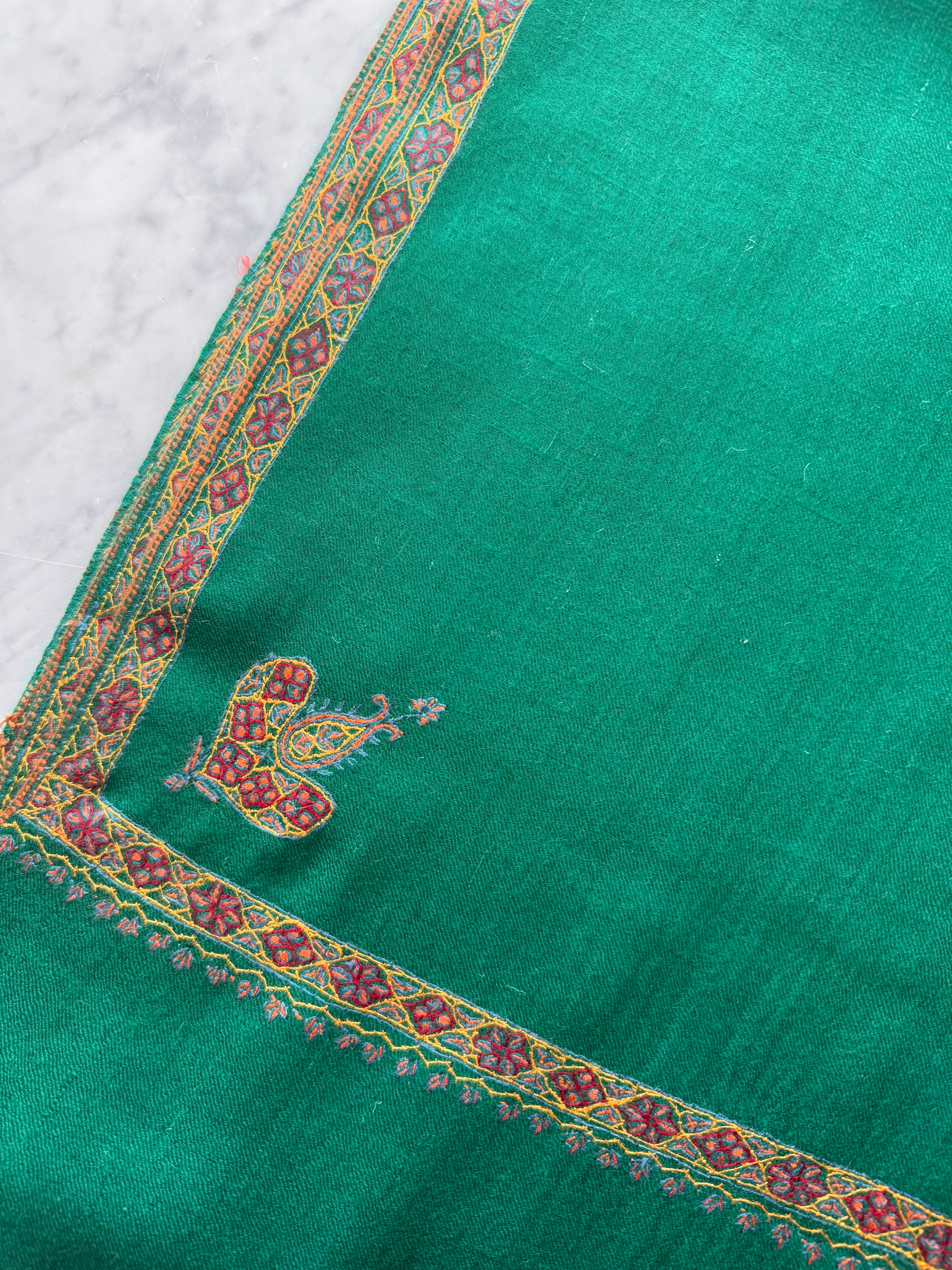 Sea Green Hand Embroidered Pashmina Shawl One of a Kind