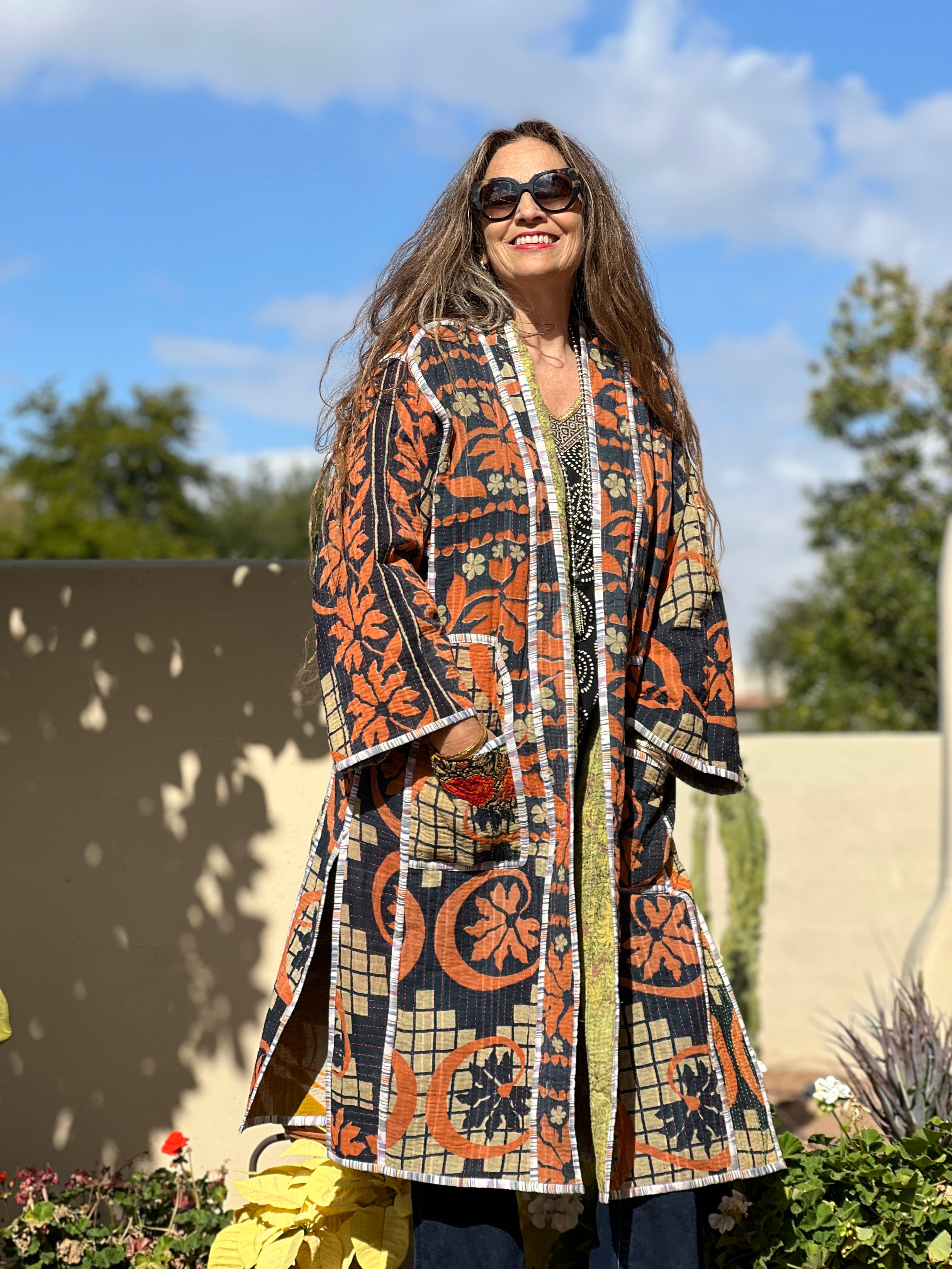 Aalia Vintage Cotton Kantha Coat One of a Kind