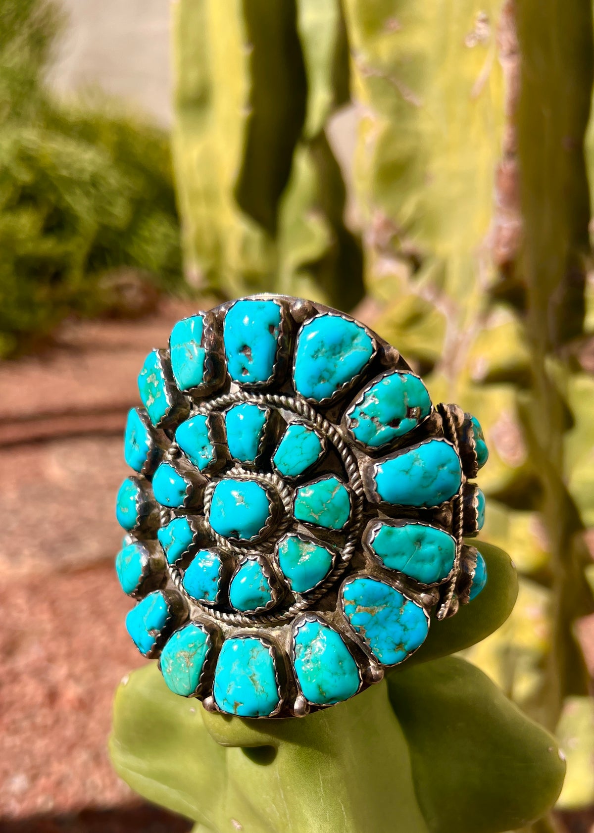 Vintage Sleeping Beauty Turquoise Navajo Cluster Bracelet Cuff