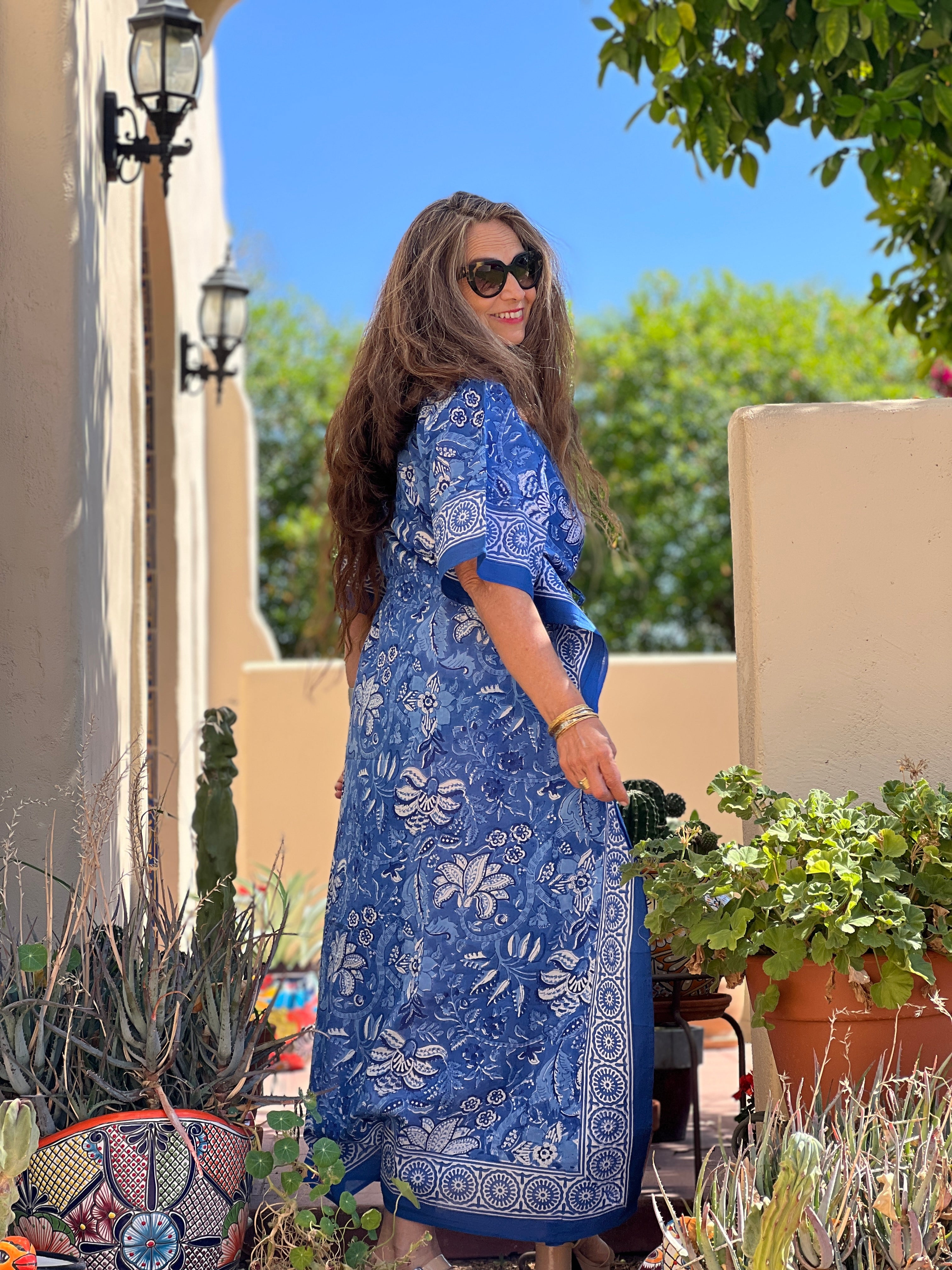 Delfina Blue Maxi Kaftan Dress