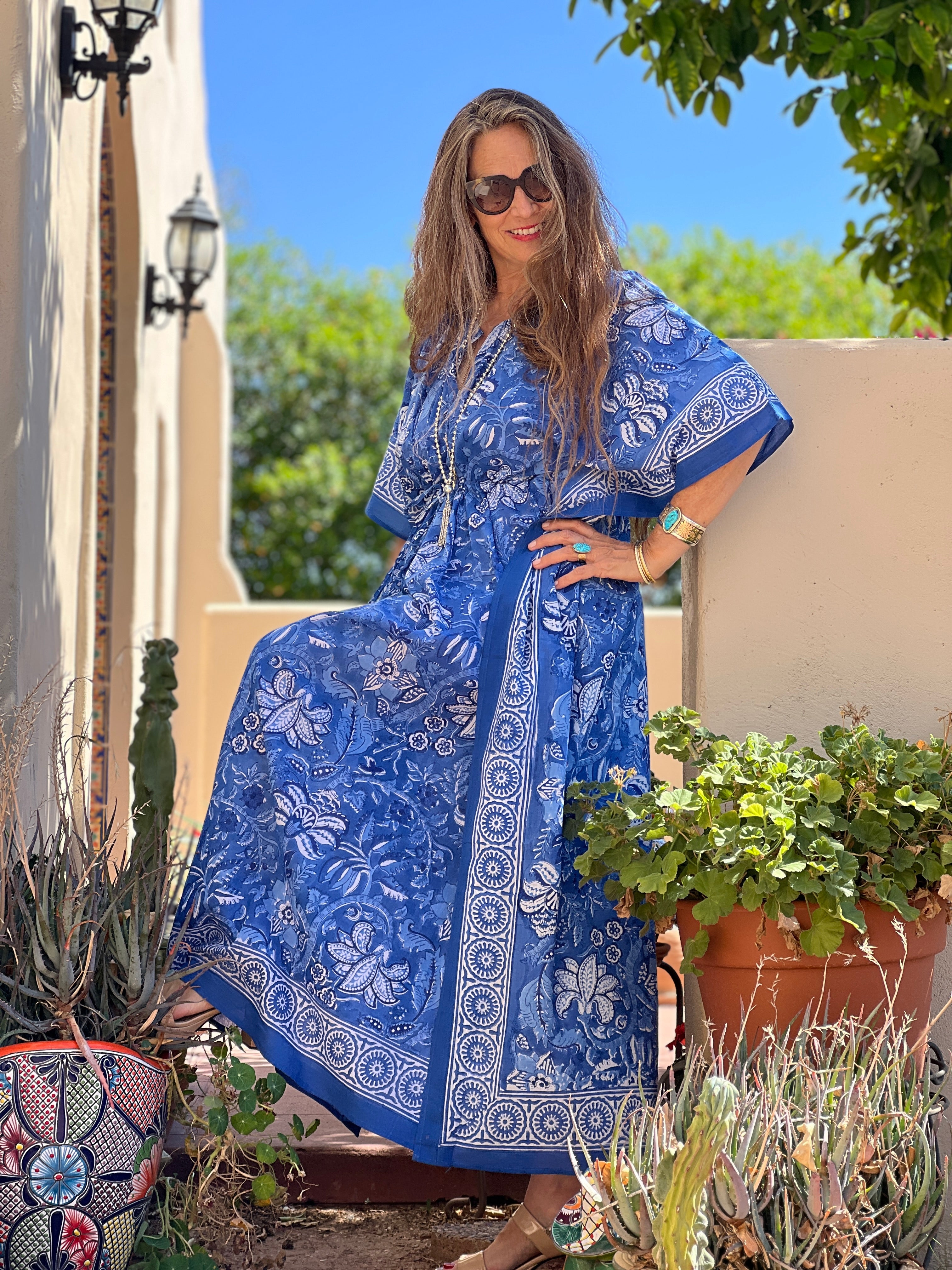 Delfina Blue Maxi Kaftan Dress