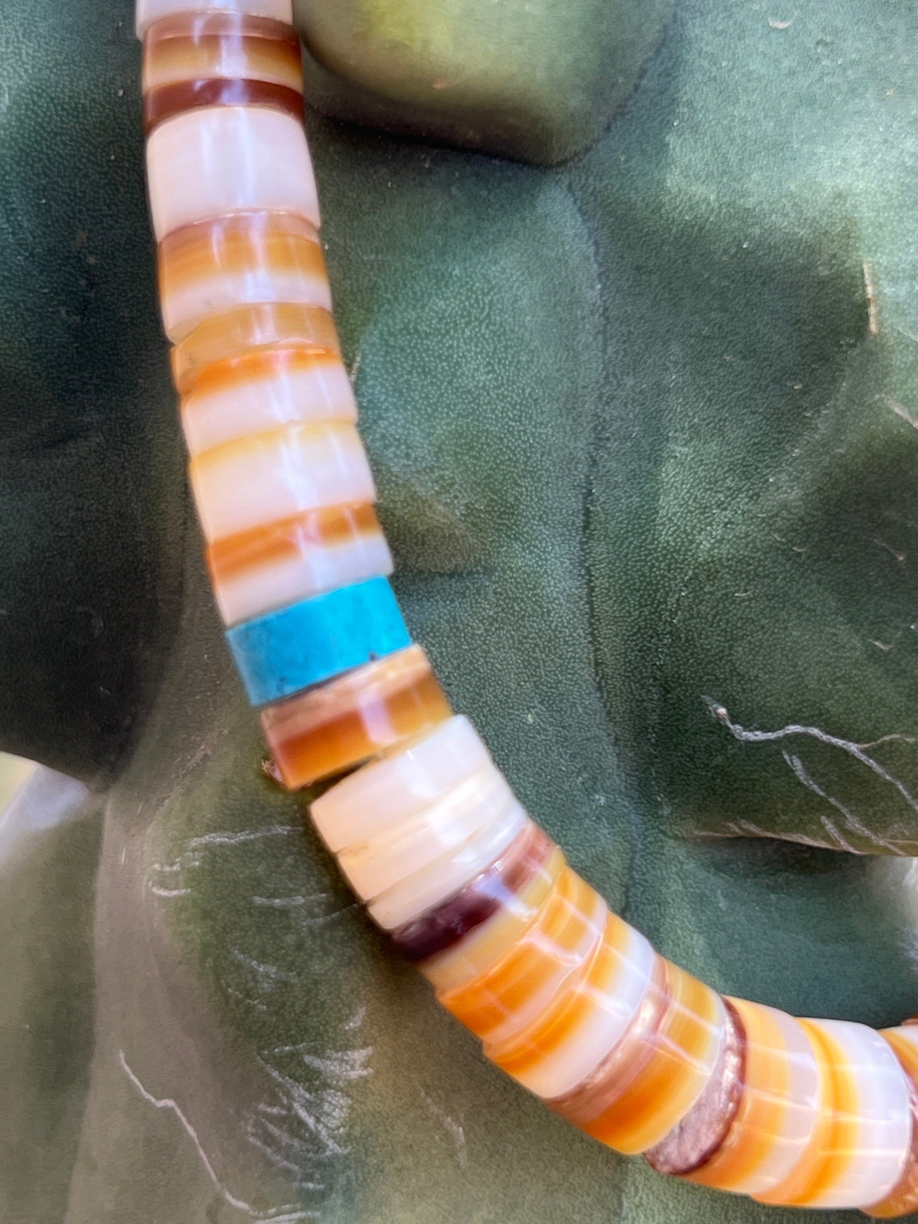 Vintage Santo Domingo Graduated Shell Heishi Necklace W/ Turquoise Beads 1970s