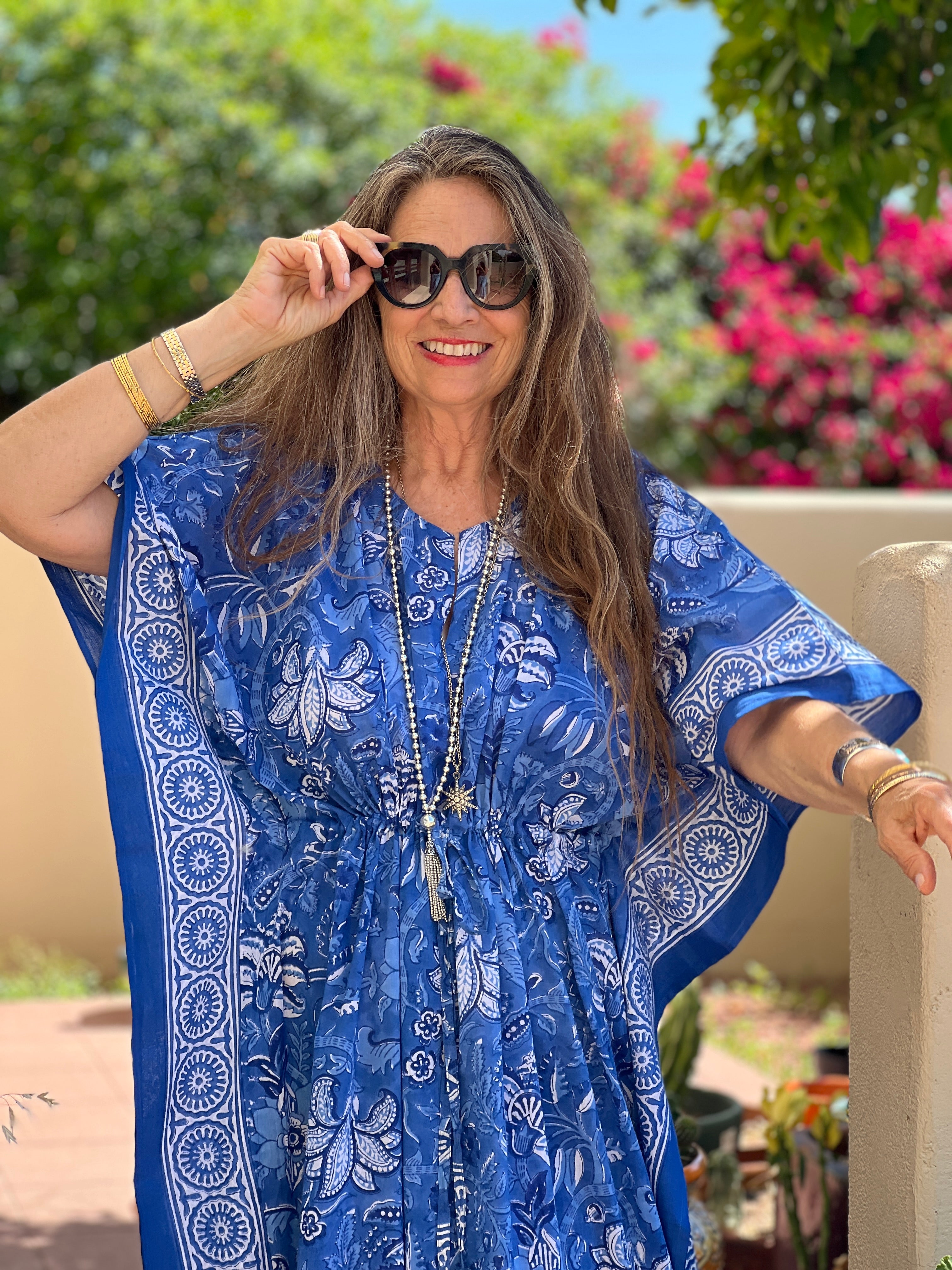 Delfina Blue Maxi Kaftan Dress