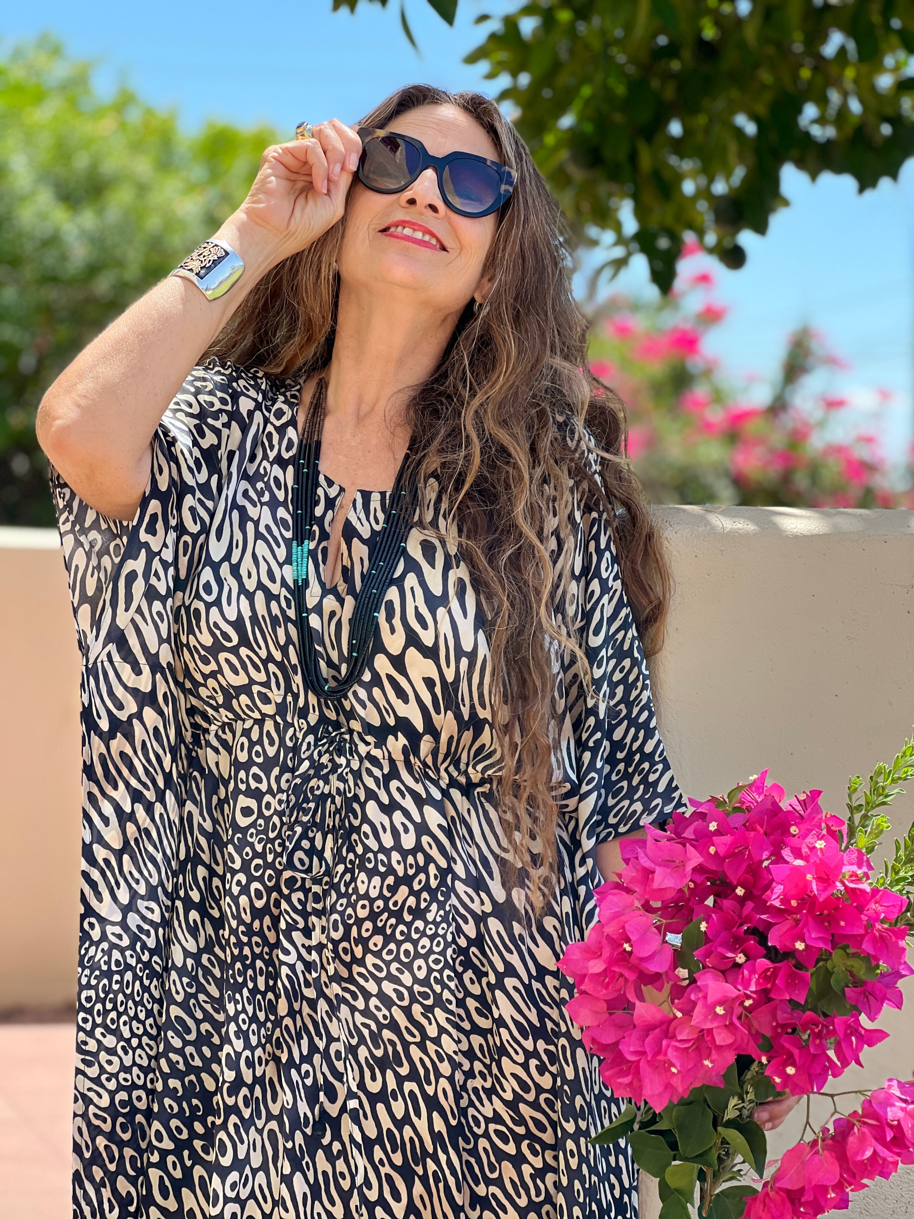 Leopardo Italian Silk Crepe Midi Kaftan Dress