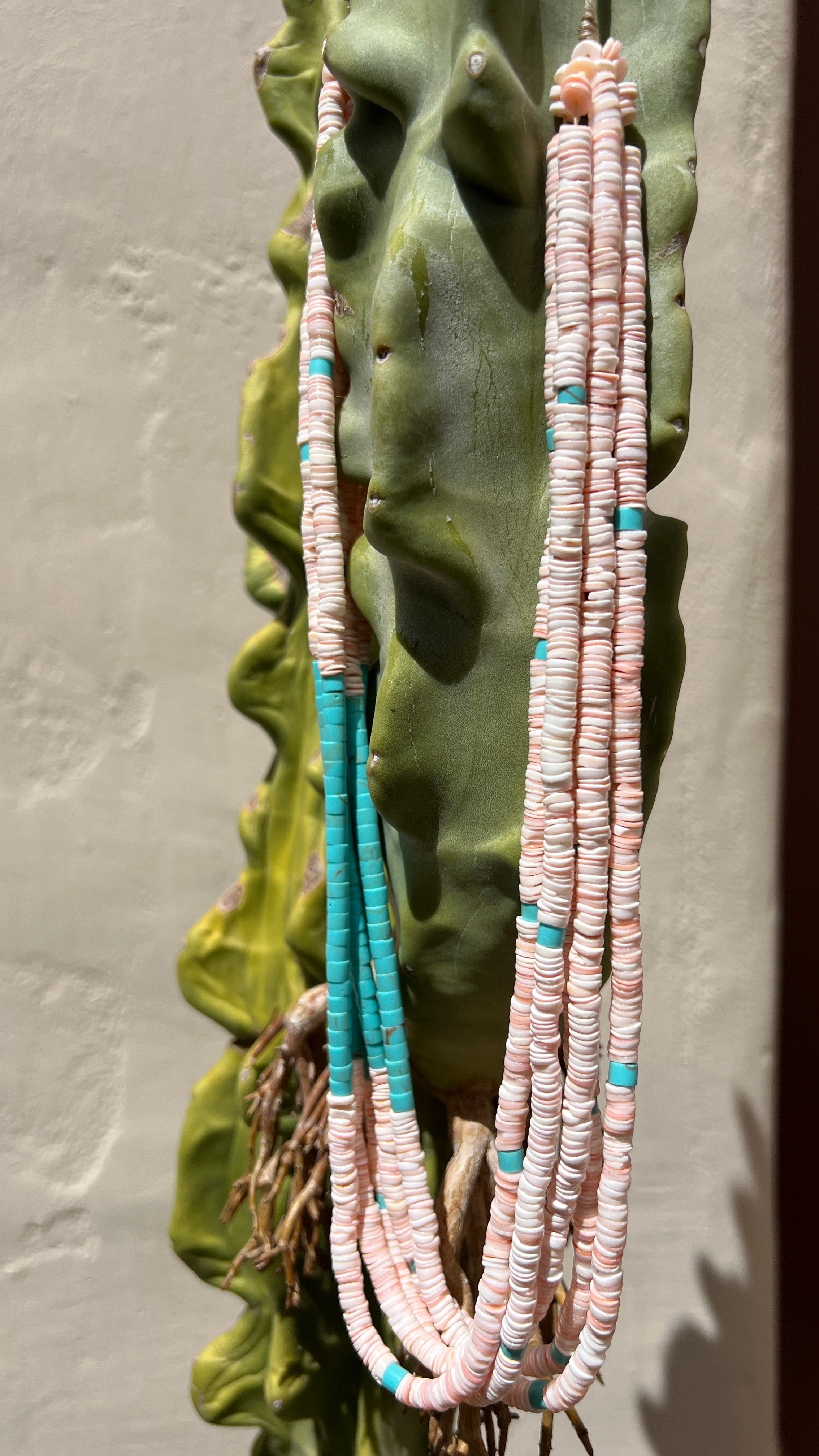 Pink Clam Shell and Turquose Heishi Necklace Santo Domingo Pueblo