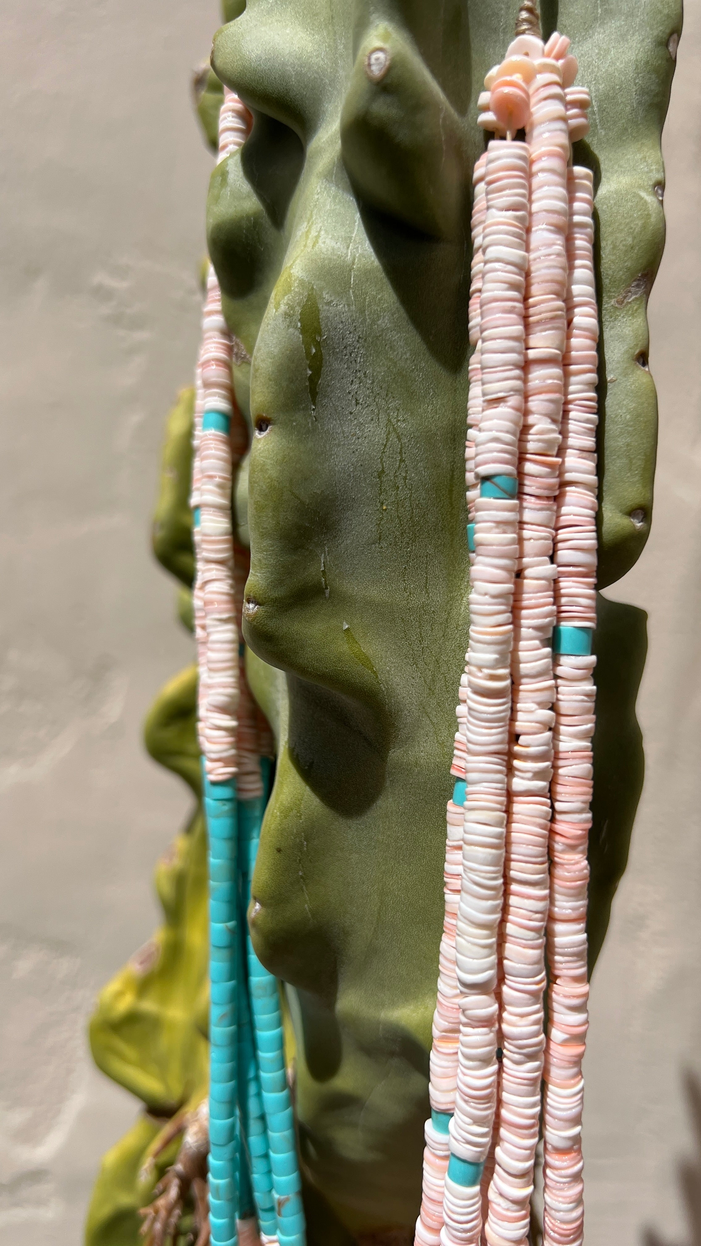 Pink Clam Shell and Turquose Heishi Necklace Santo Domingo Pueblo