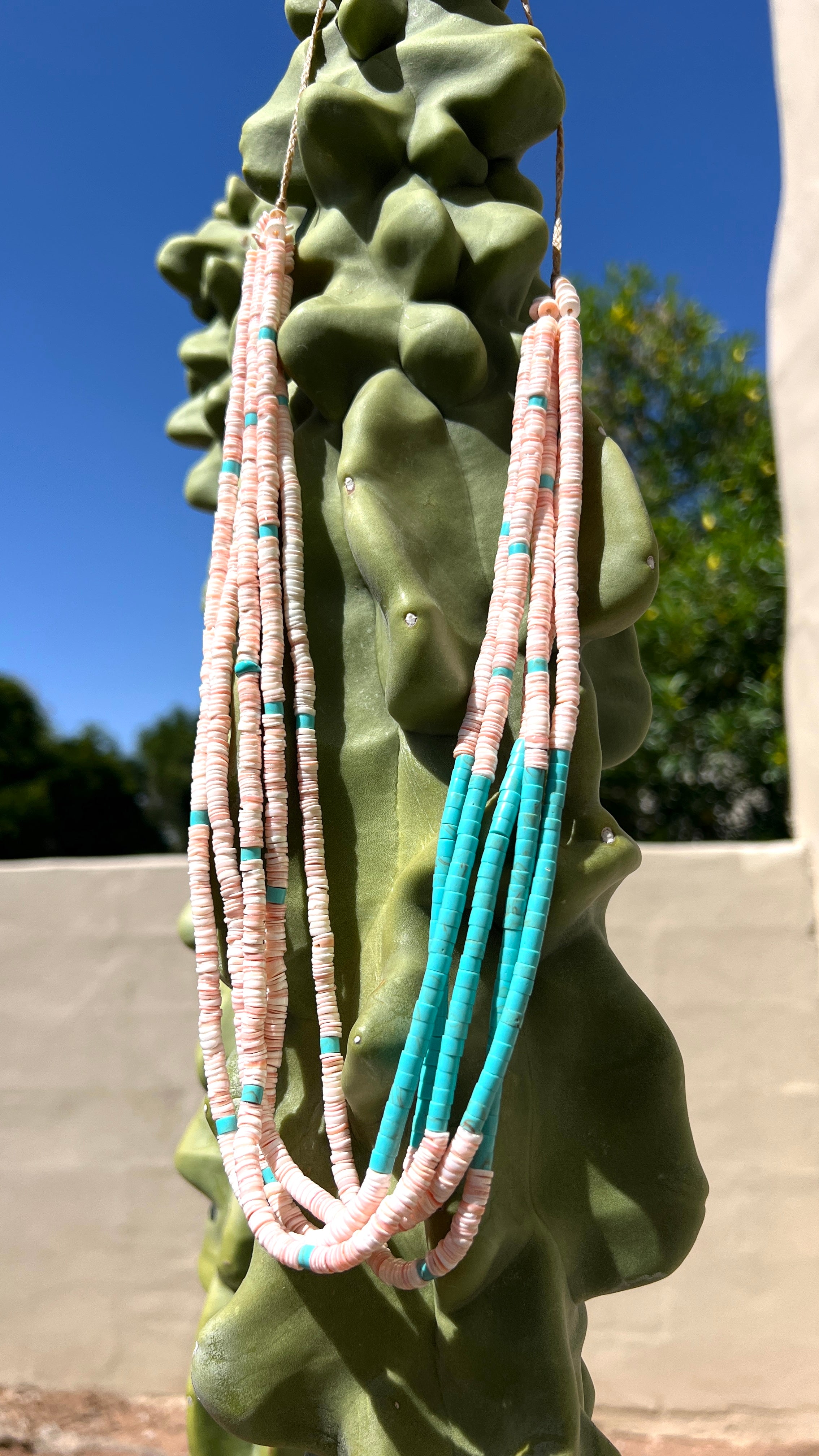 Pink Clam Shell and Turquose Heishi Necklace Santo Domingo Pueblo