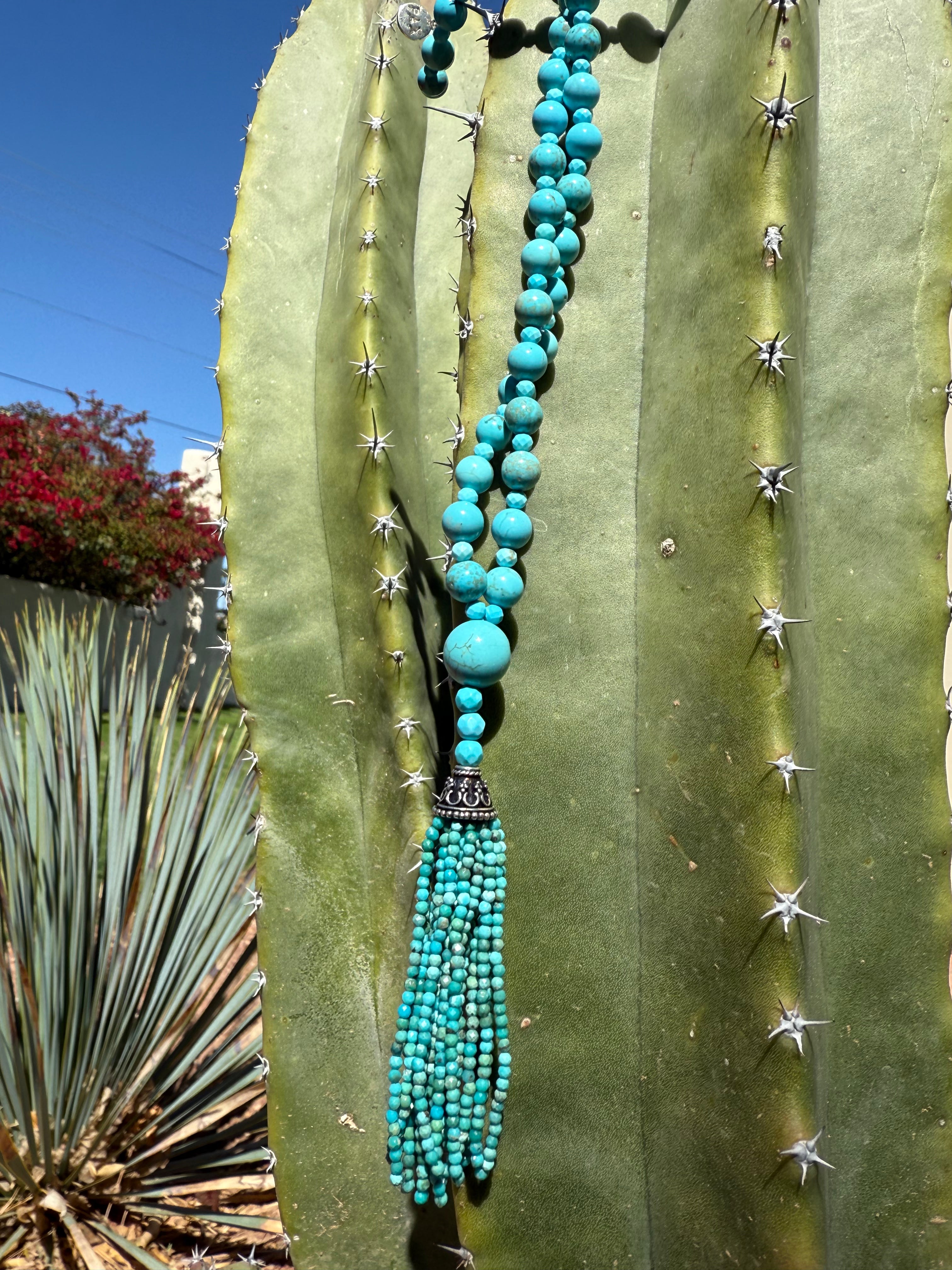 Genuine Turquoise Tassel Mala Necklace
