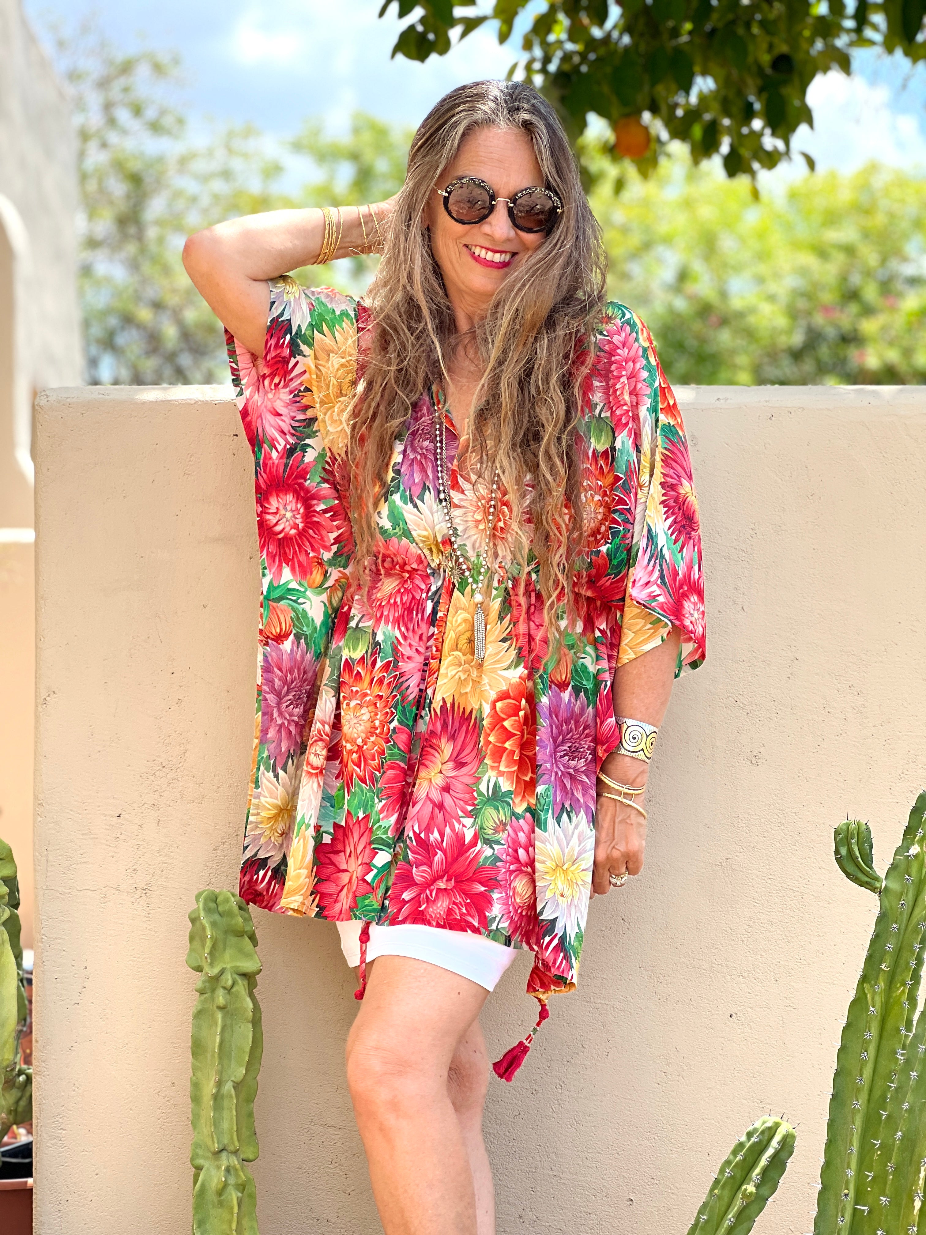 Dolce Dahlias Italian Silk Short Kaftan