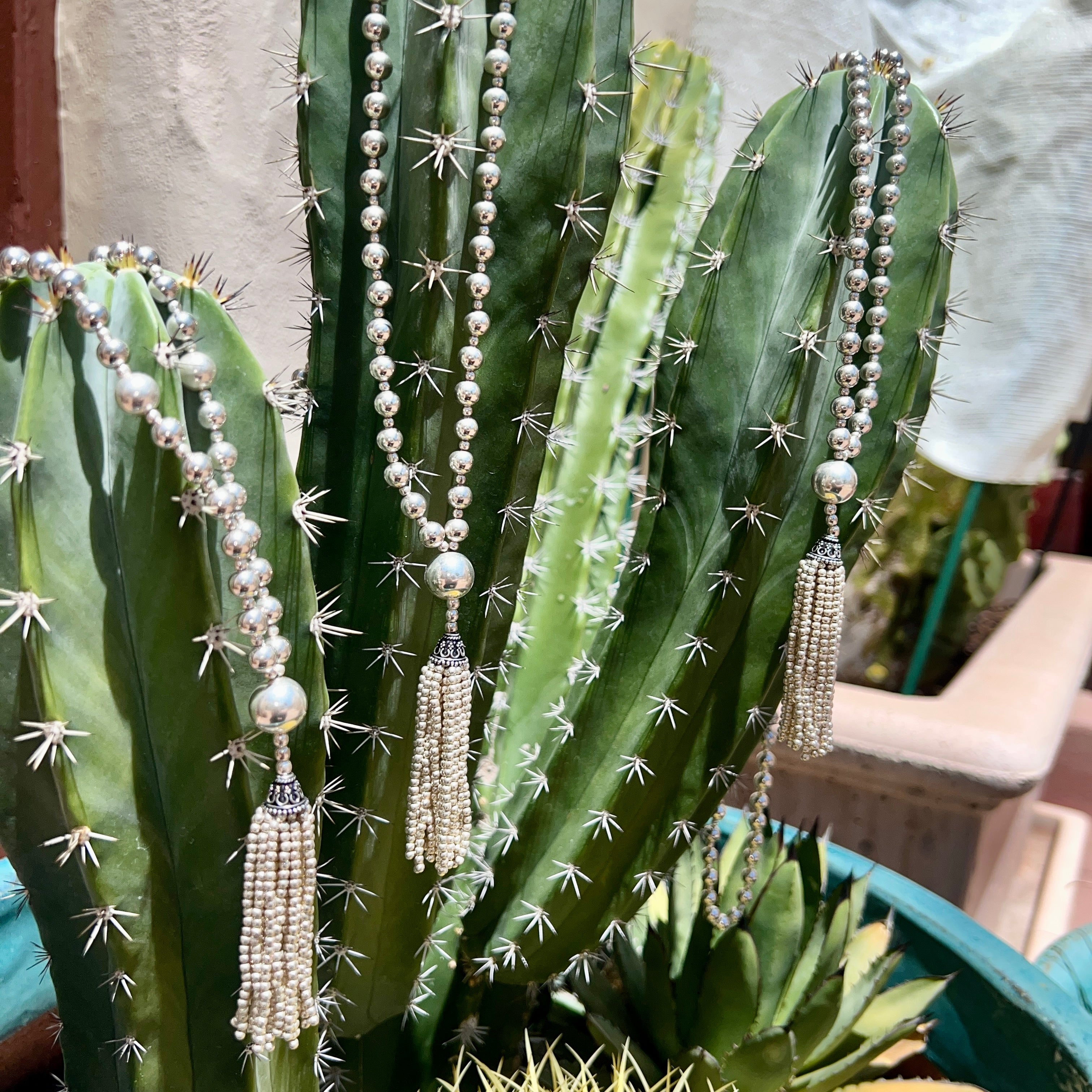 Pure Solid Silver Mala Tassel Necklace