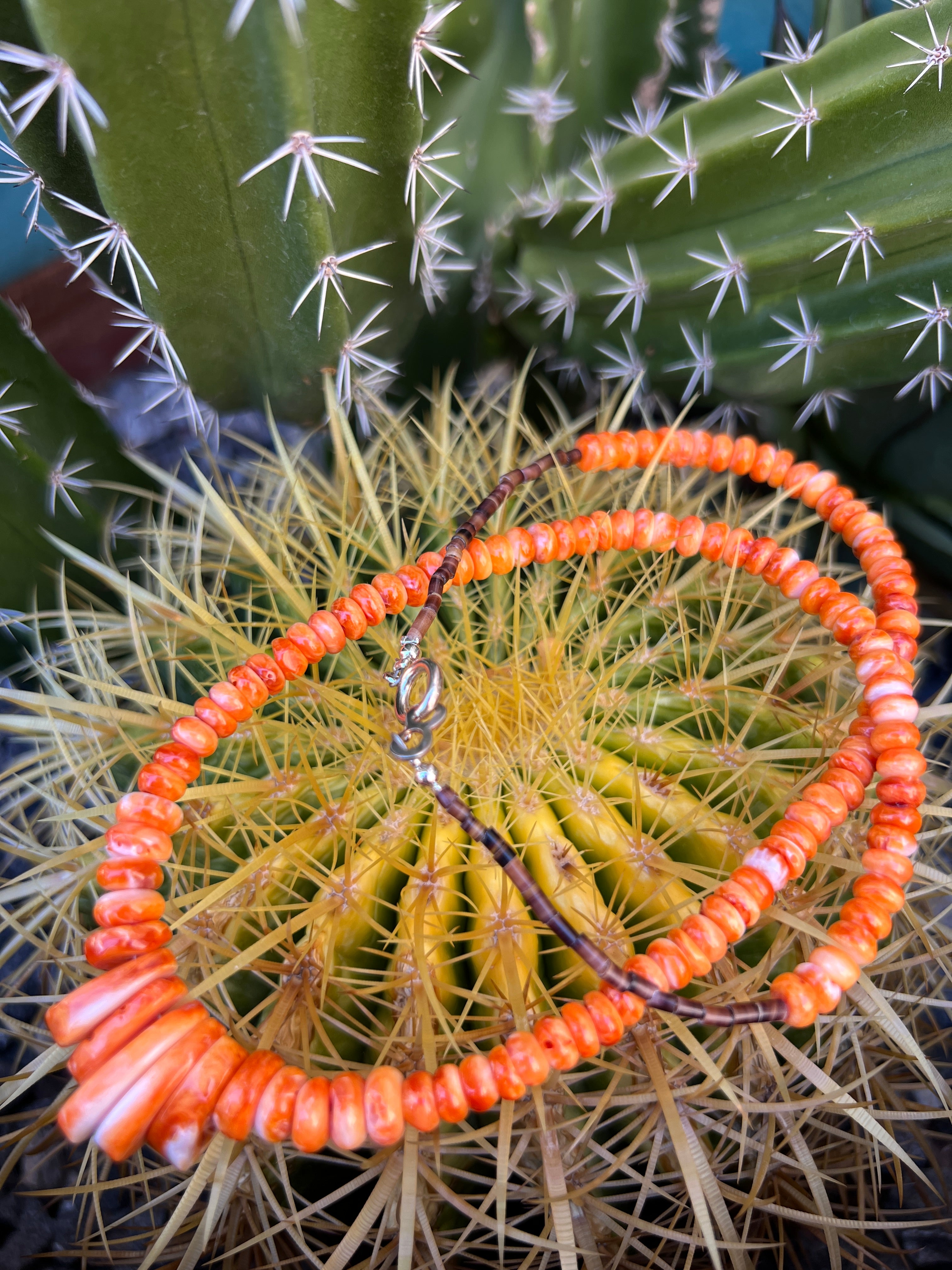 Orange Spiny Oyster and Heishi Santo Domingo Necklace