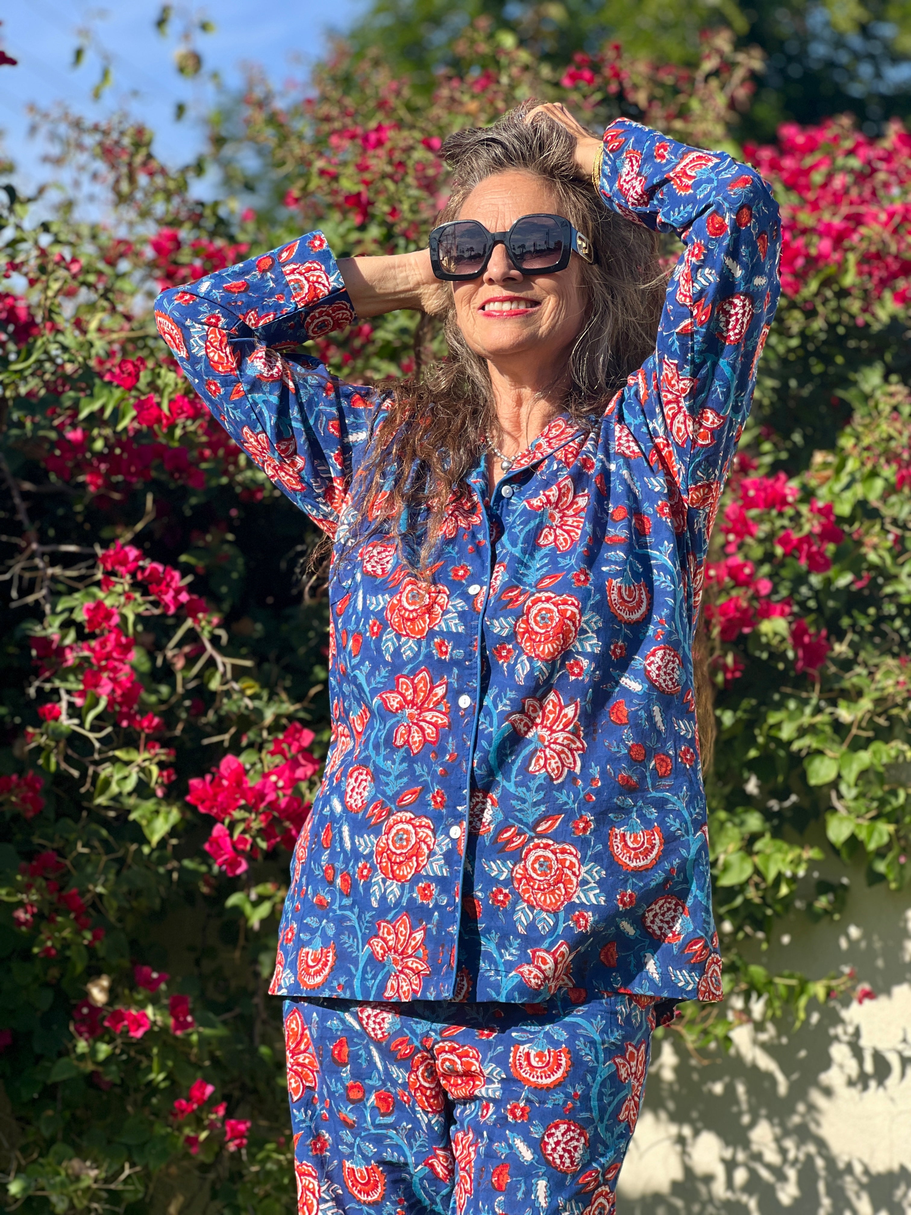 Bengaluru Blue Cotton Floral Pajamas Store Credit