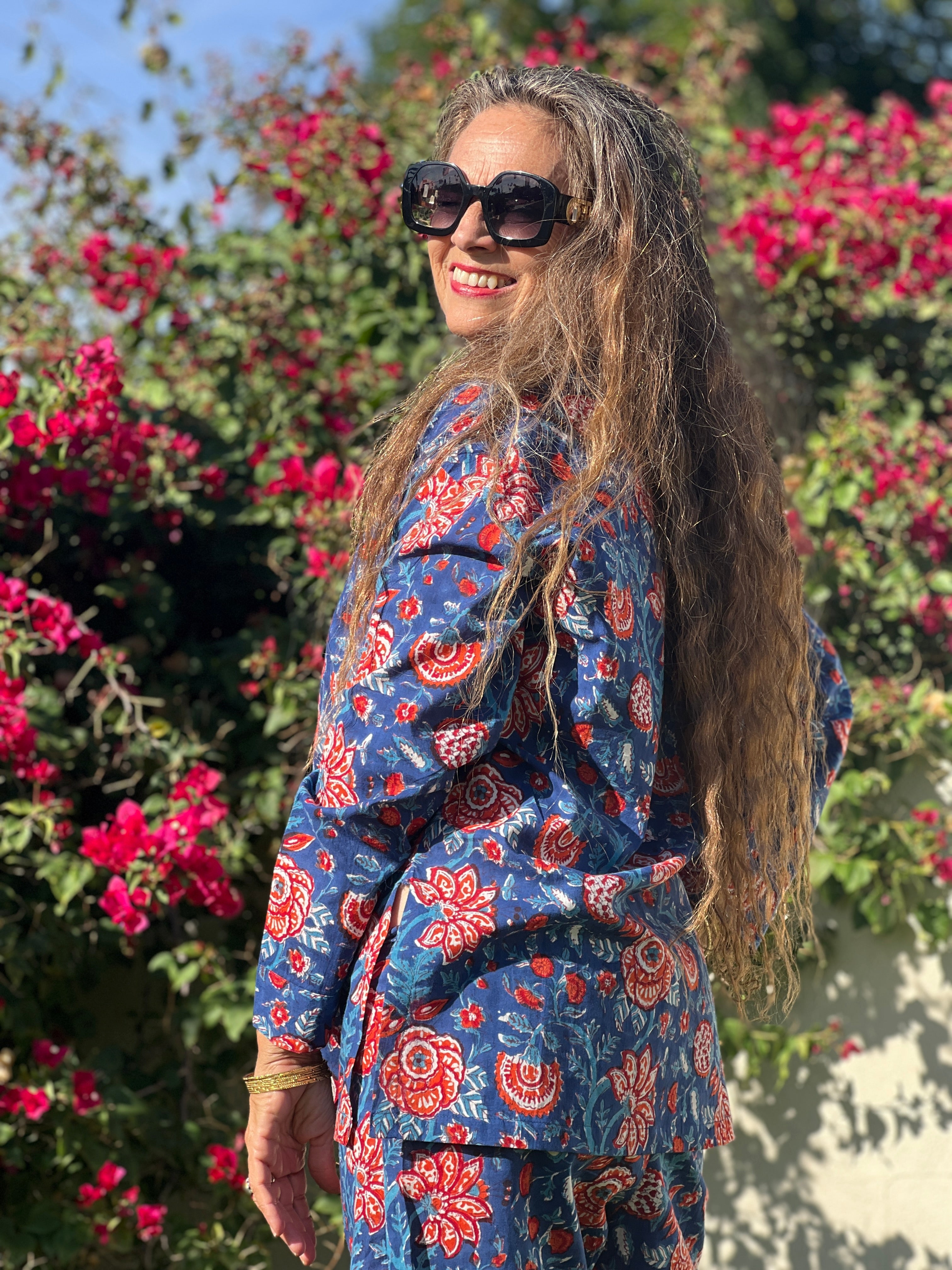 Bengaluru Blue Cotton Floral Pajamas Store Credit