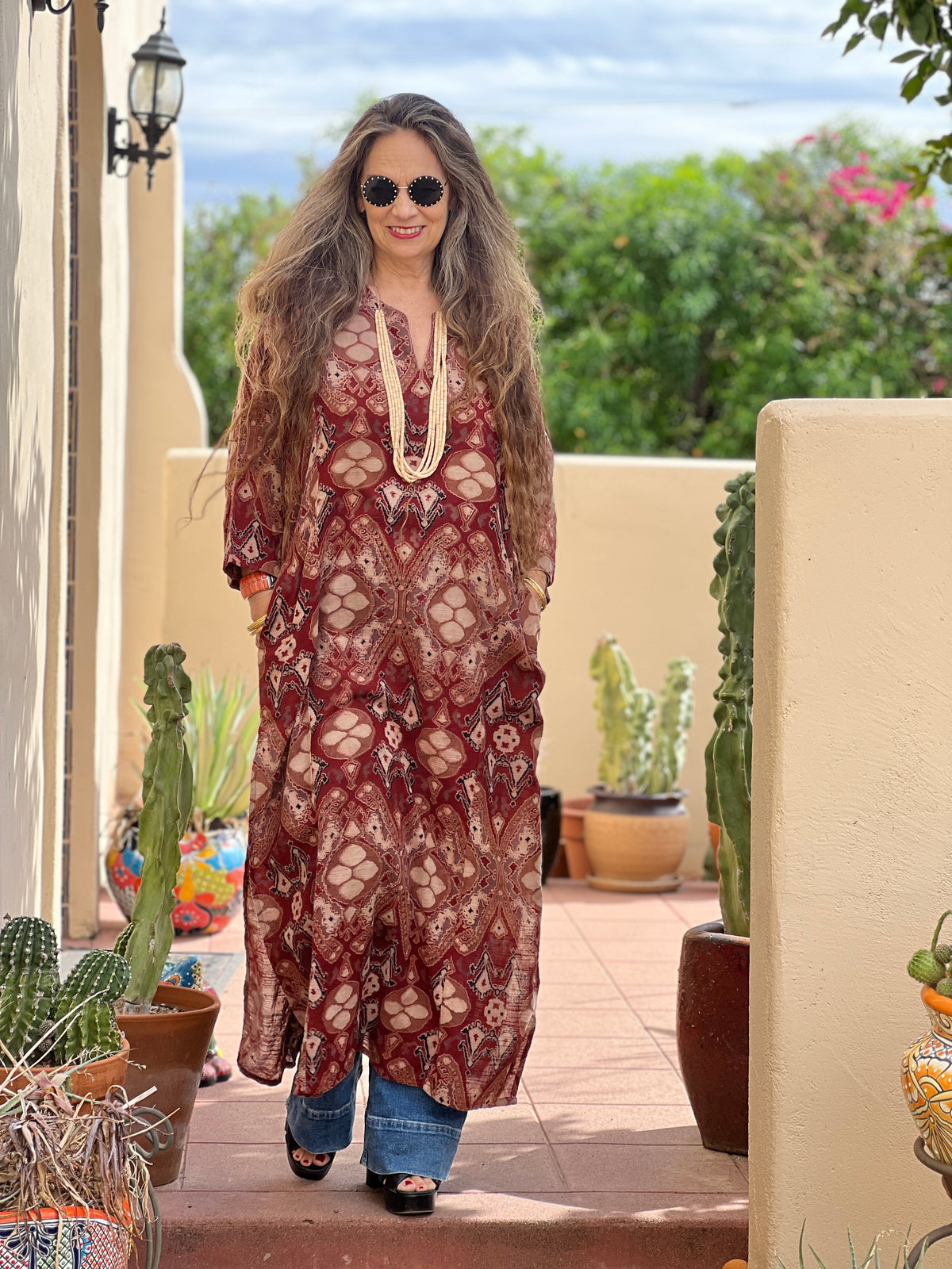 Dubai Dunes Red Long Tunic Dress Khadi Fabric One of a Kind
