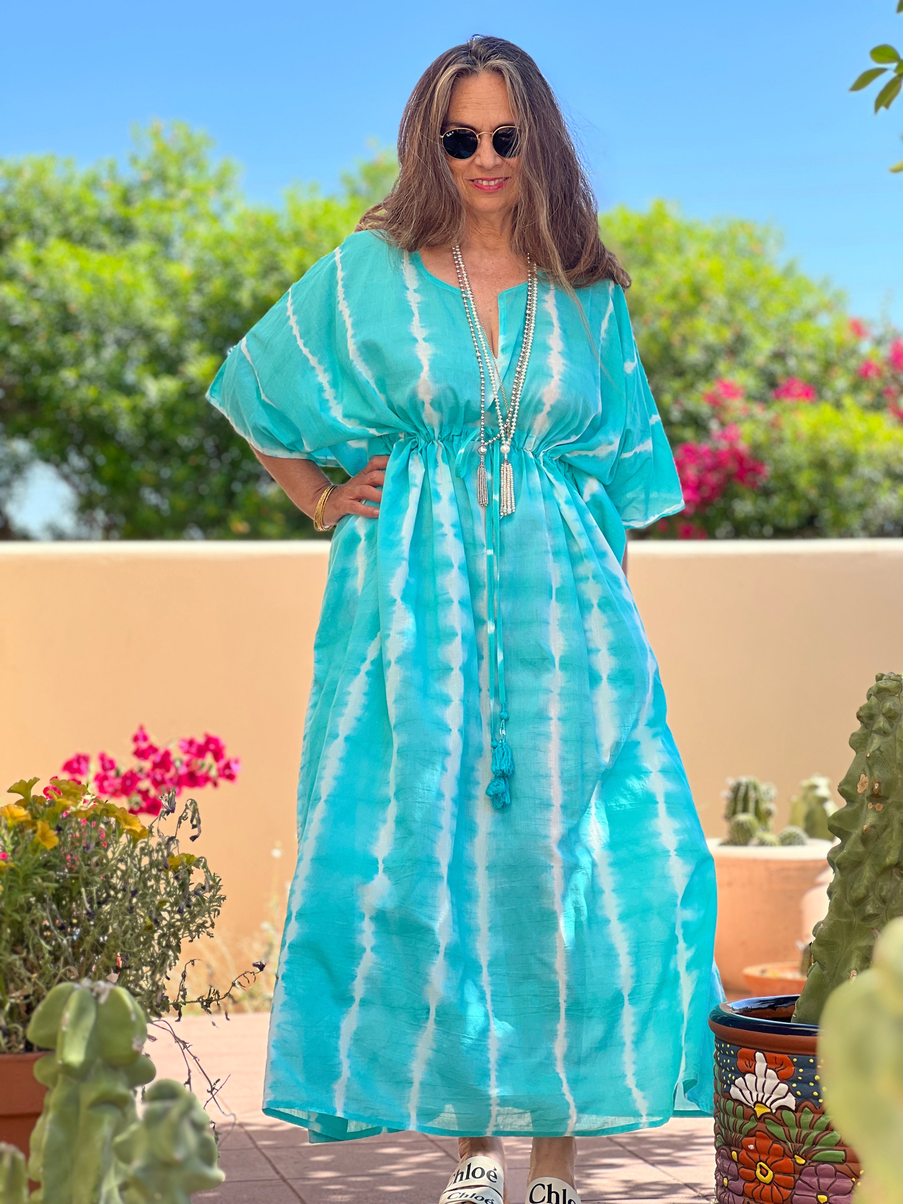 Tiburina Turquoise Tie-Dye Shibori Maxi Dress