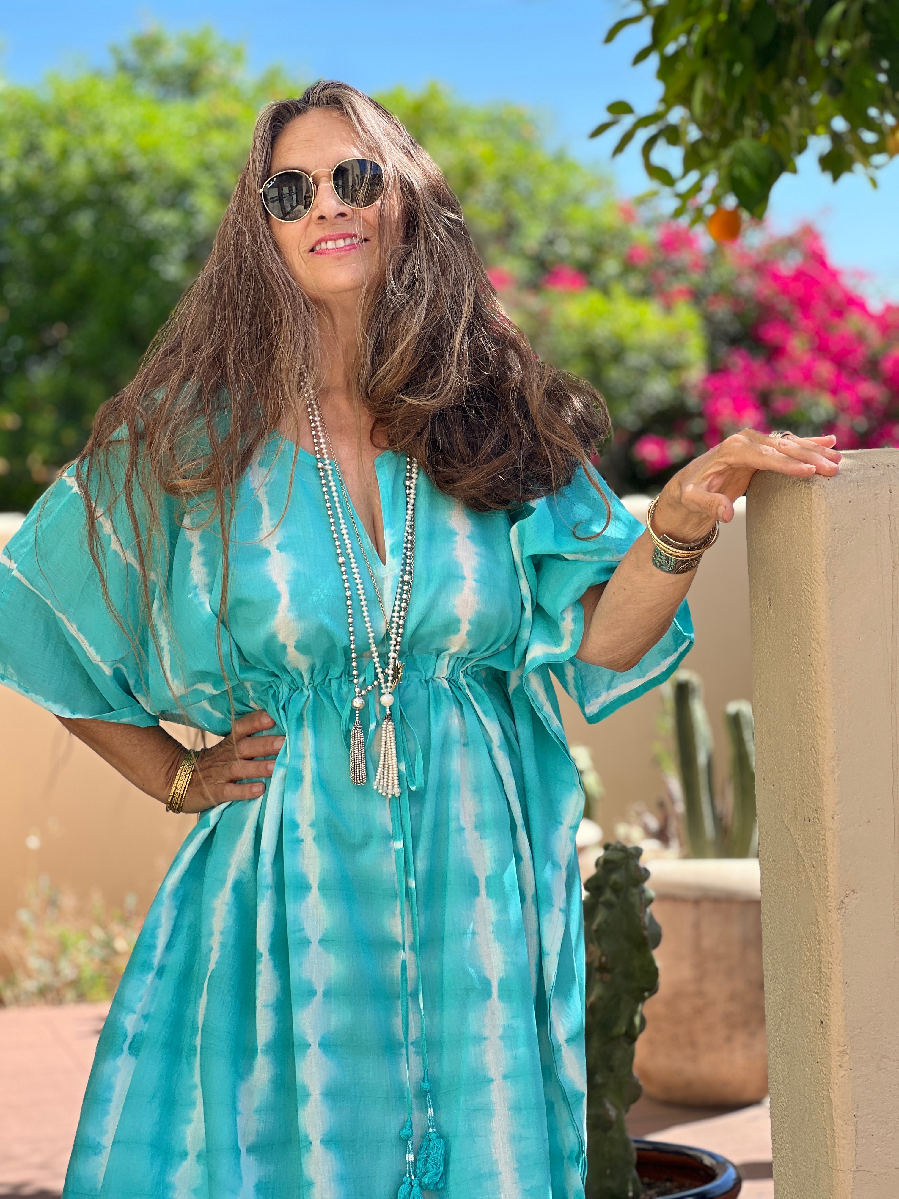 Tiburina Turquoise Tie-Dye Shibori Maxi Dress