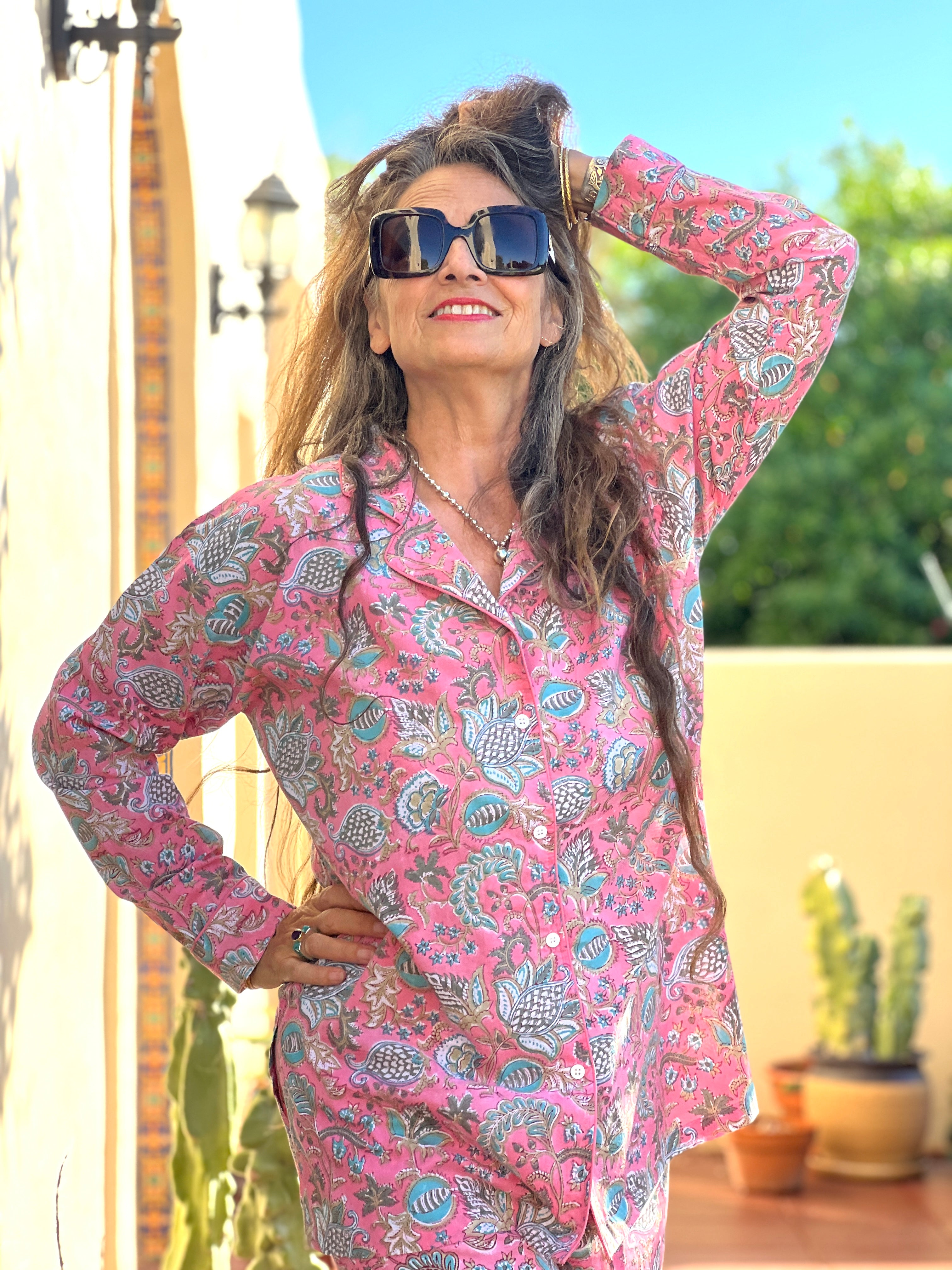 Farah Floral Pink Cotton Pajama Long Sleeve