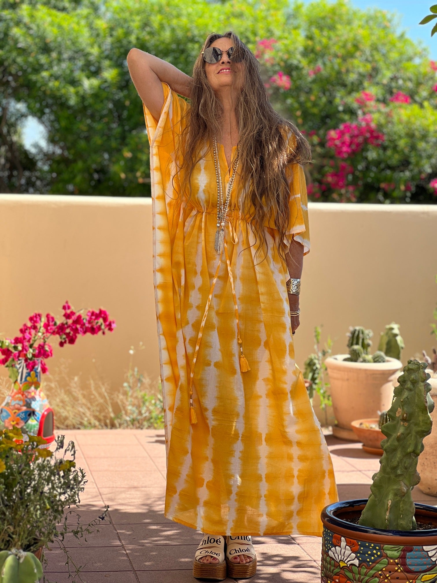 Yellow Shibori Tie-Dye Maxi Kaftan Final Sale