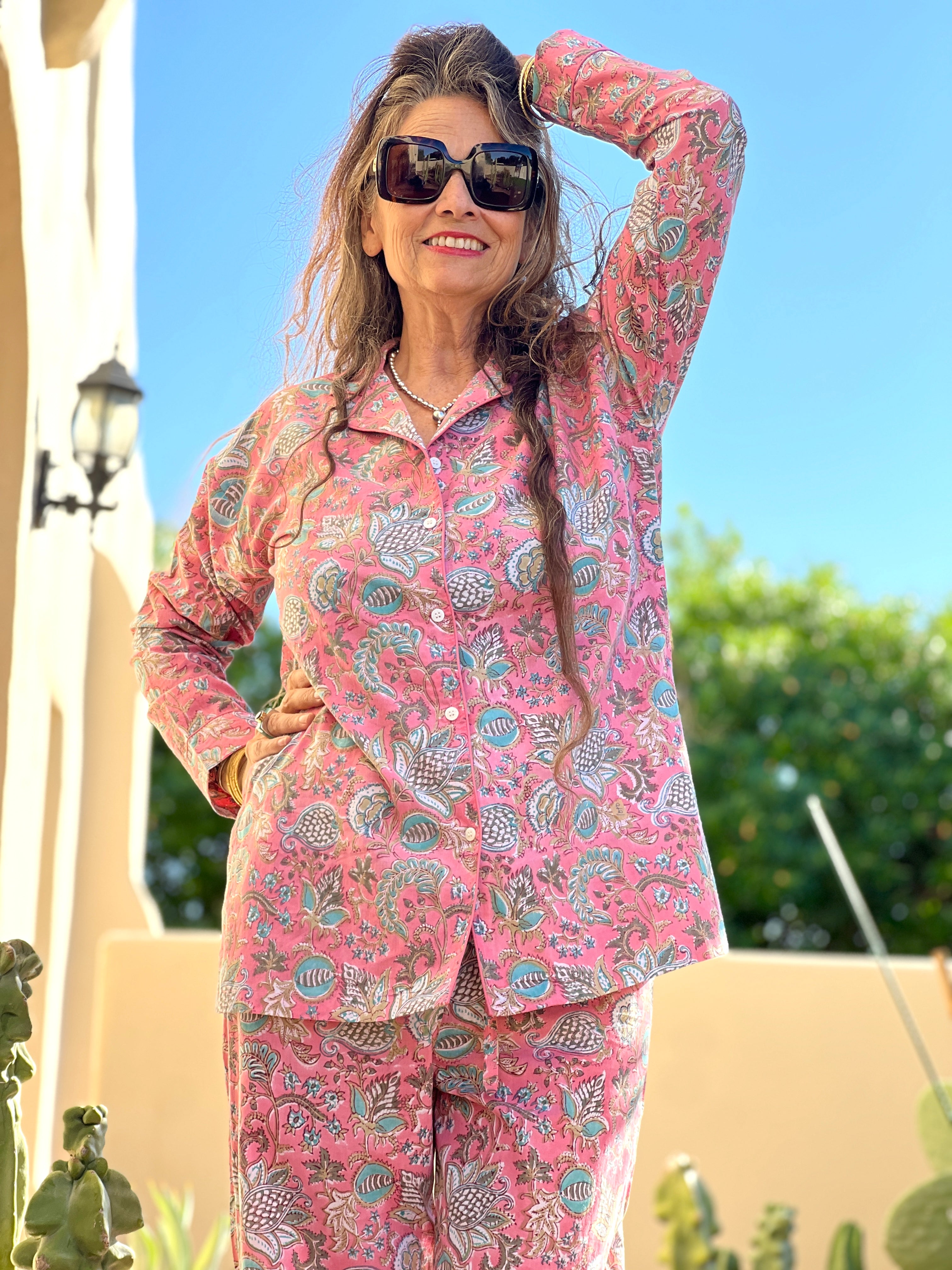 Farah Floral Pink Cotton Pajama Long Sleeve