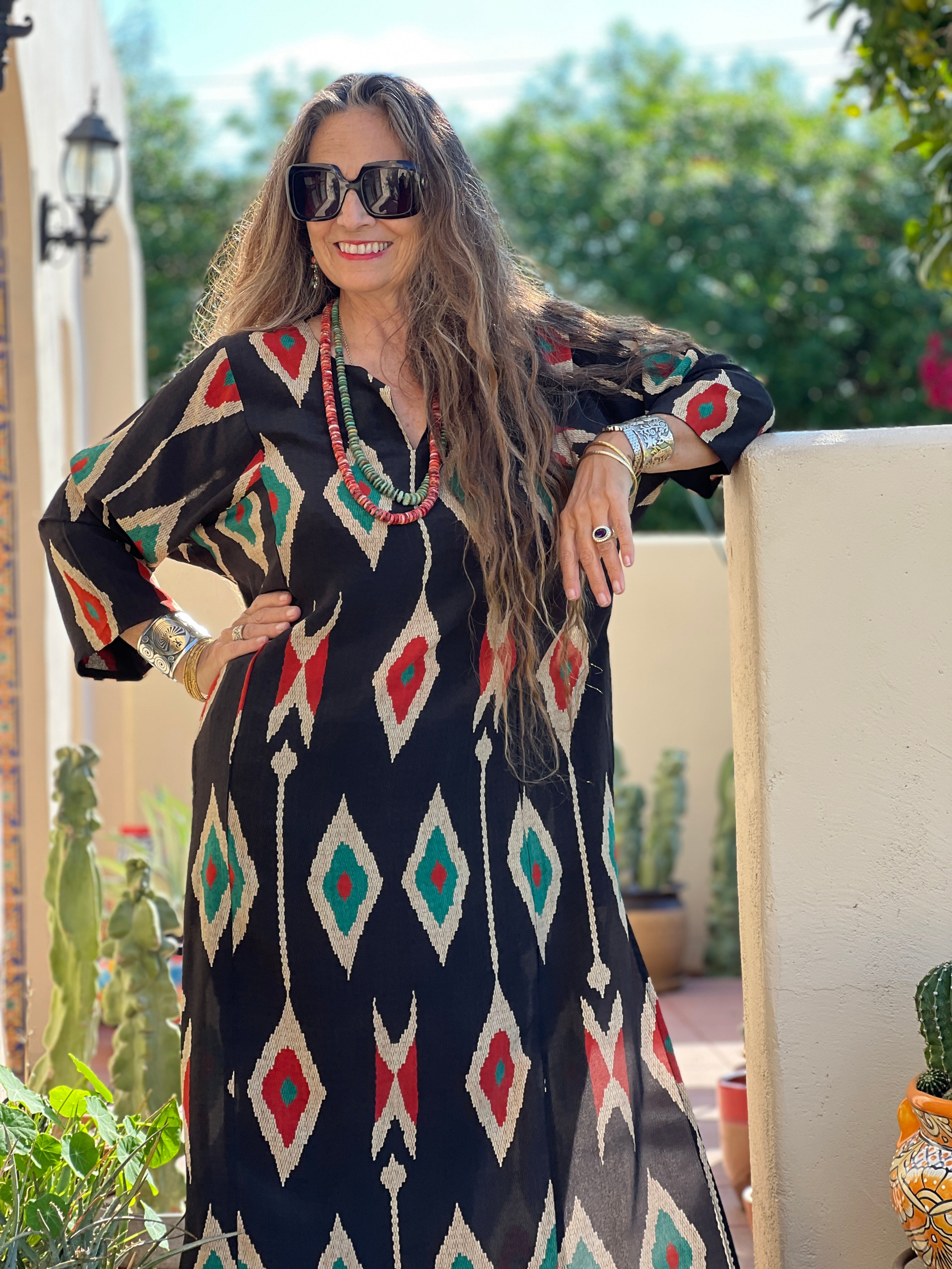 Tashkent Black Ikat Tunic Dress Italian Silk