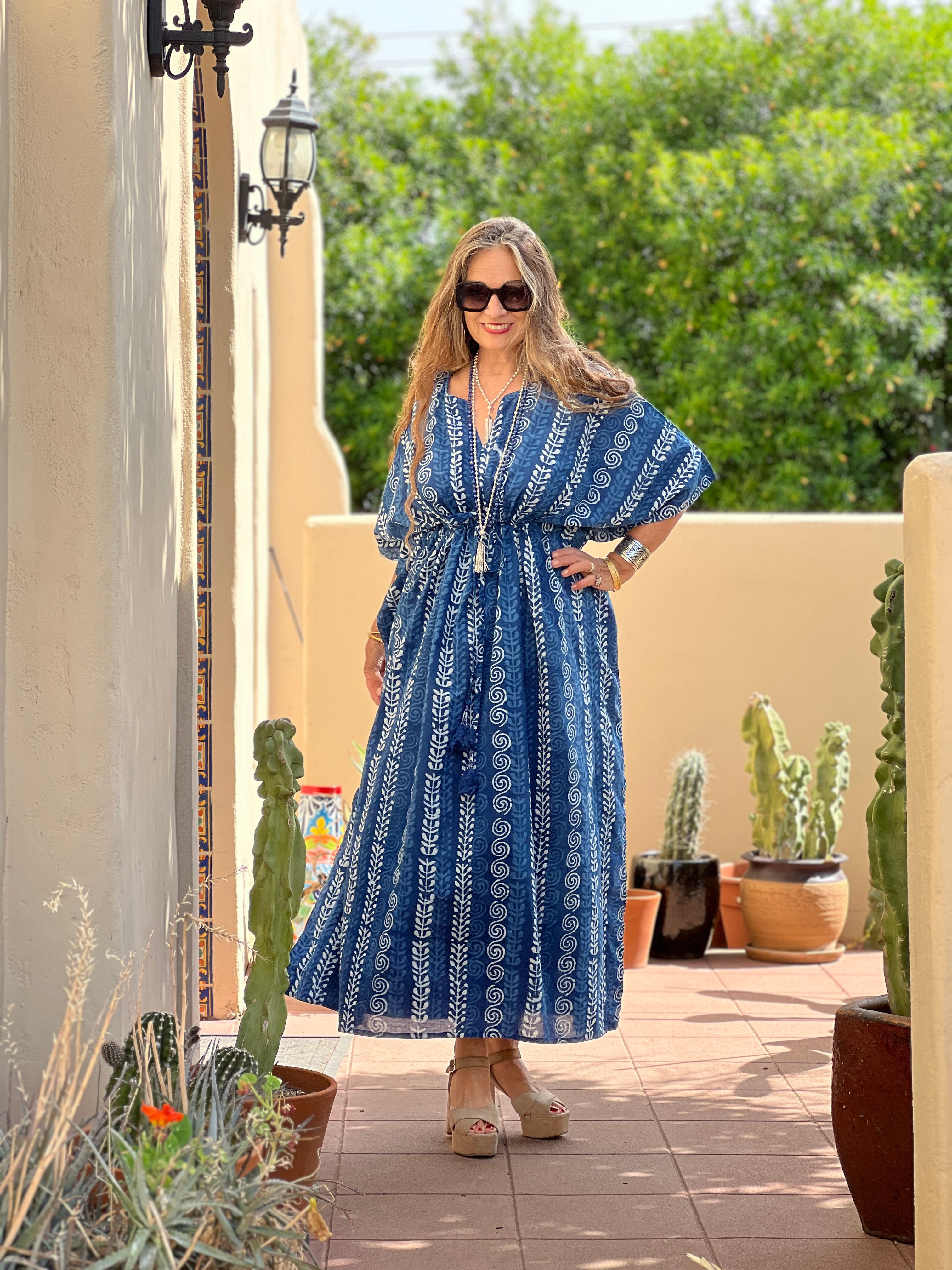 Ipanema Indigo Stripe Maxi Kaftan Dress