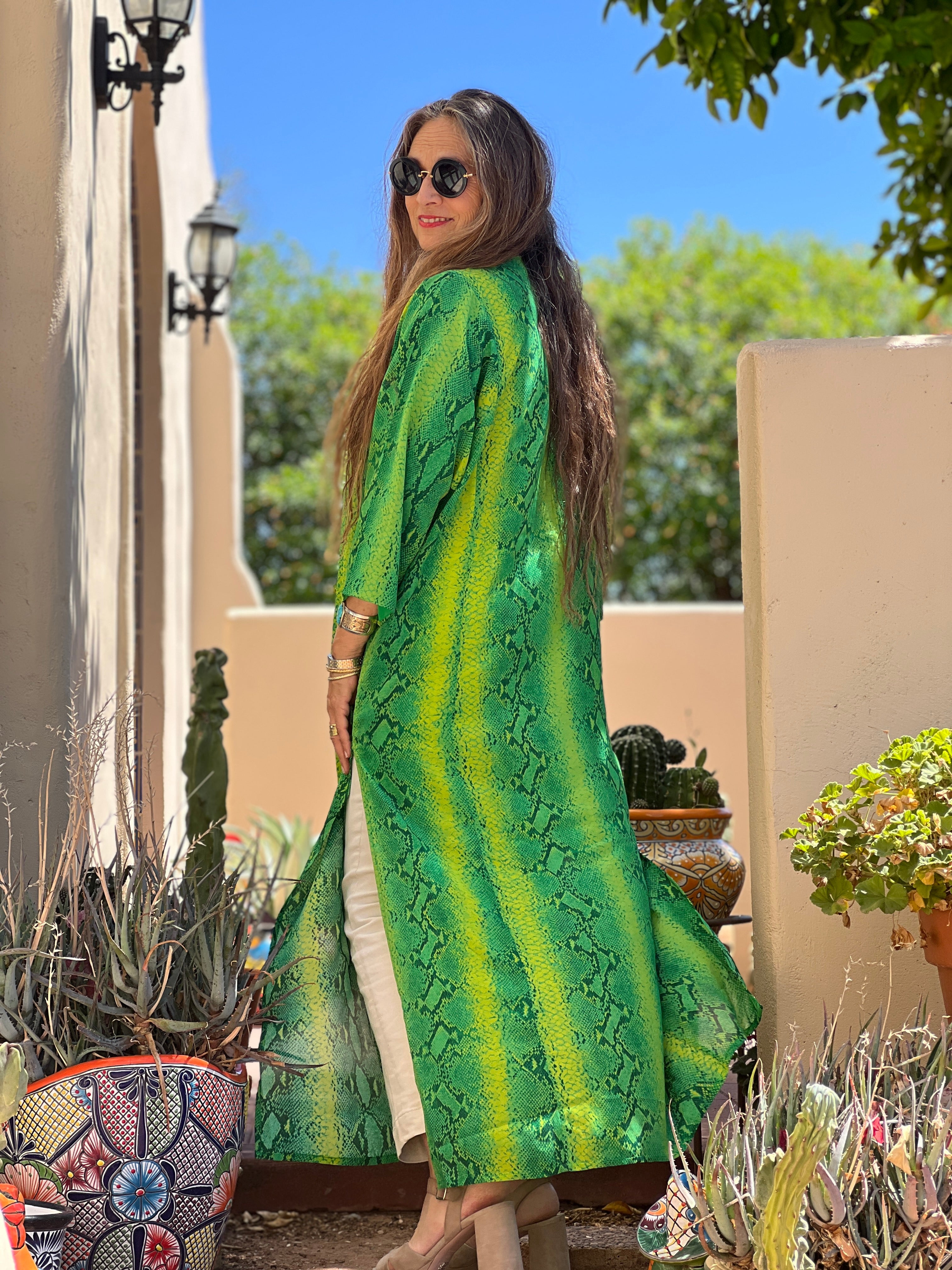 Emerald Green Serpente Italian Silk Long Tunic Dress