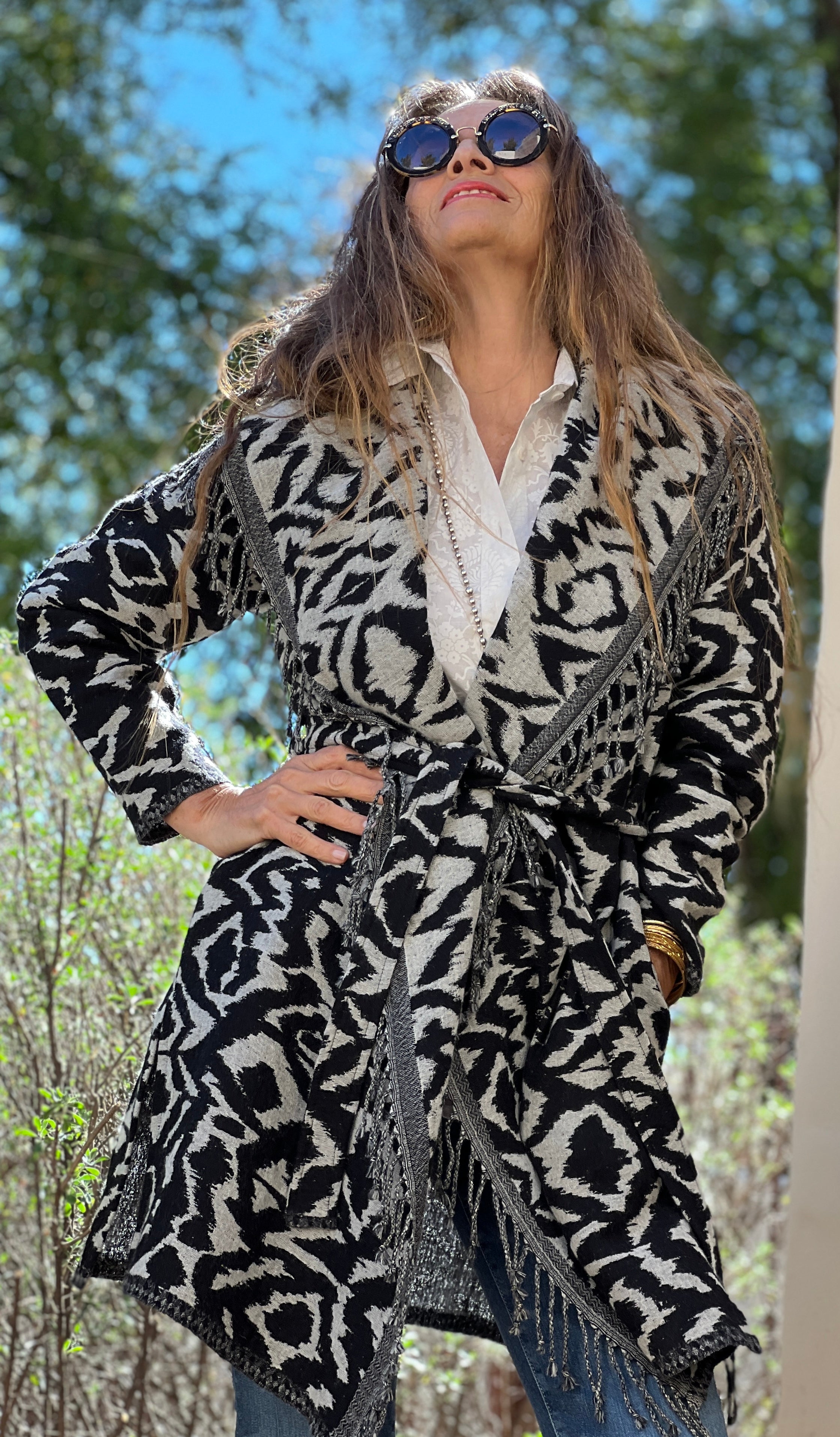 Zebra Belted Boiled Wool Coat ONLY ONE LEFT