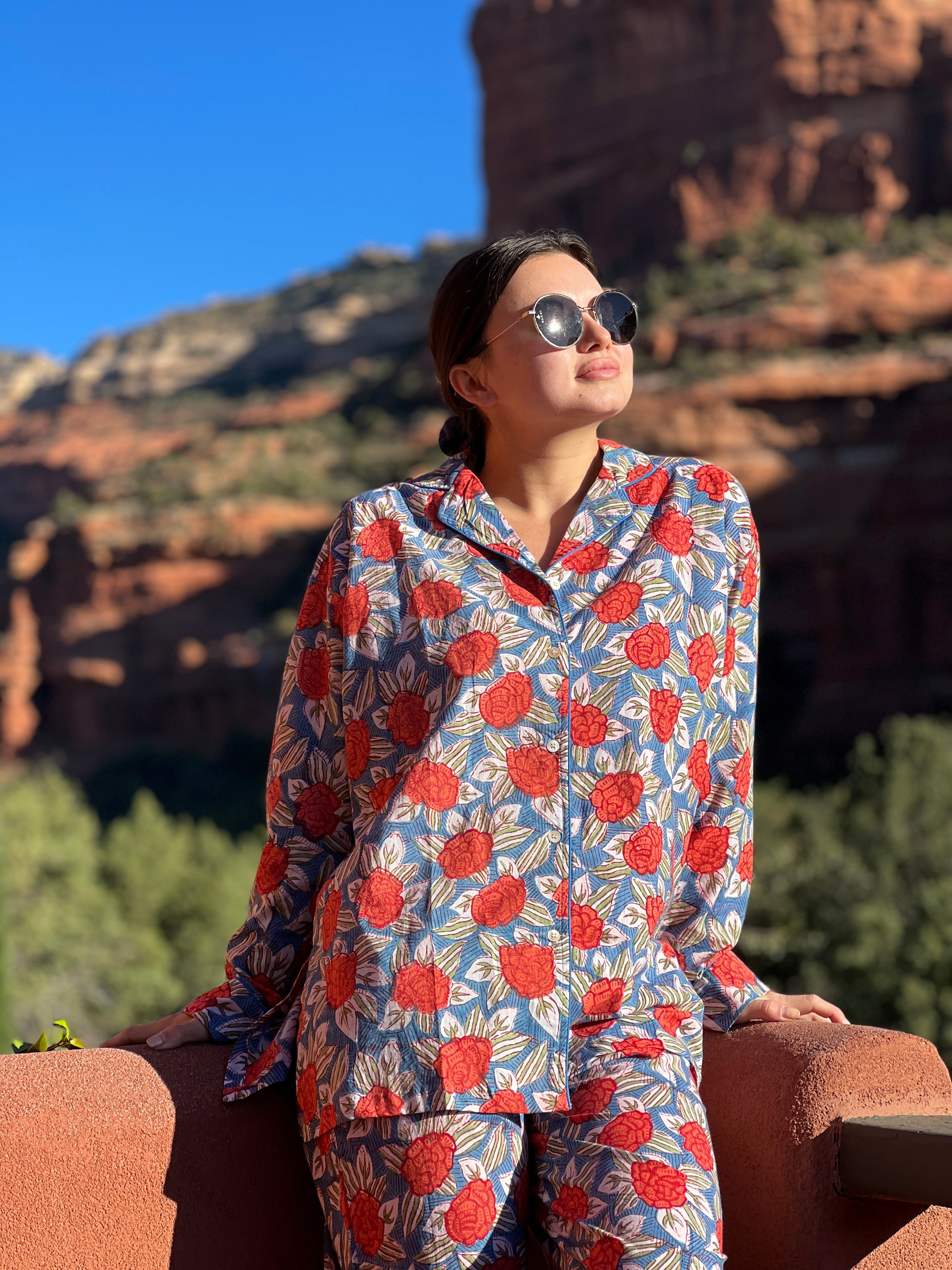 Marie Floral Cotton Pajama Long Sleeves