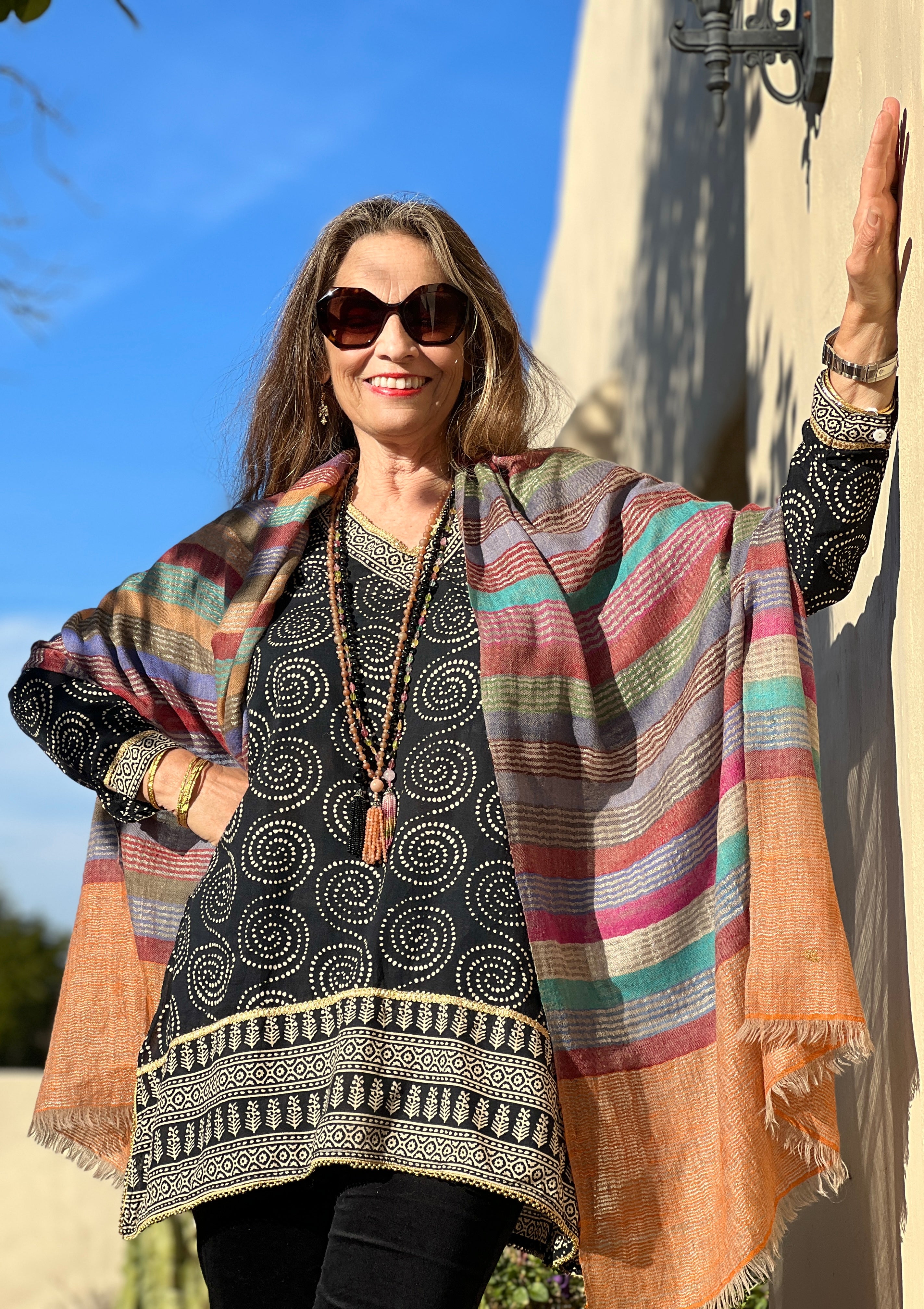 St-Tropez Stripe Pashmina Kashmiri Shawl