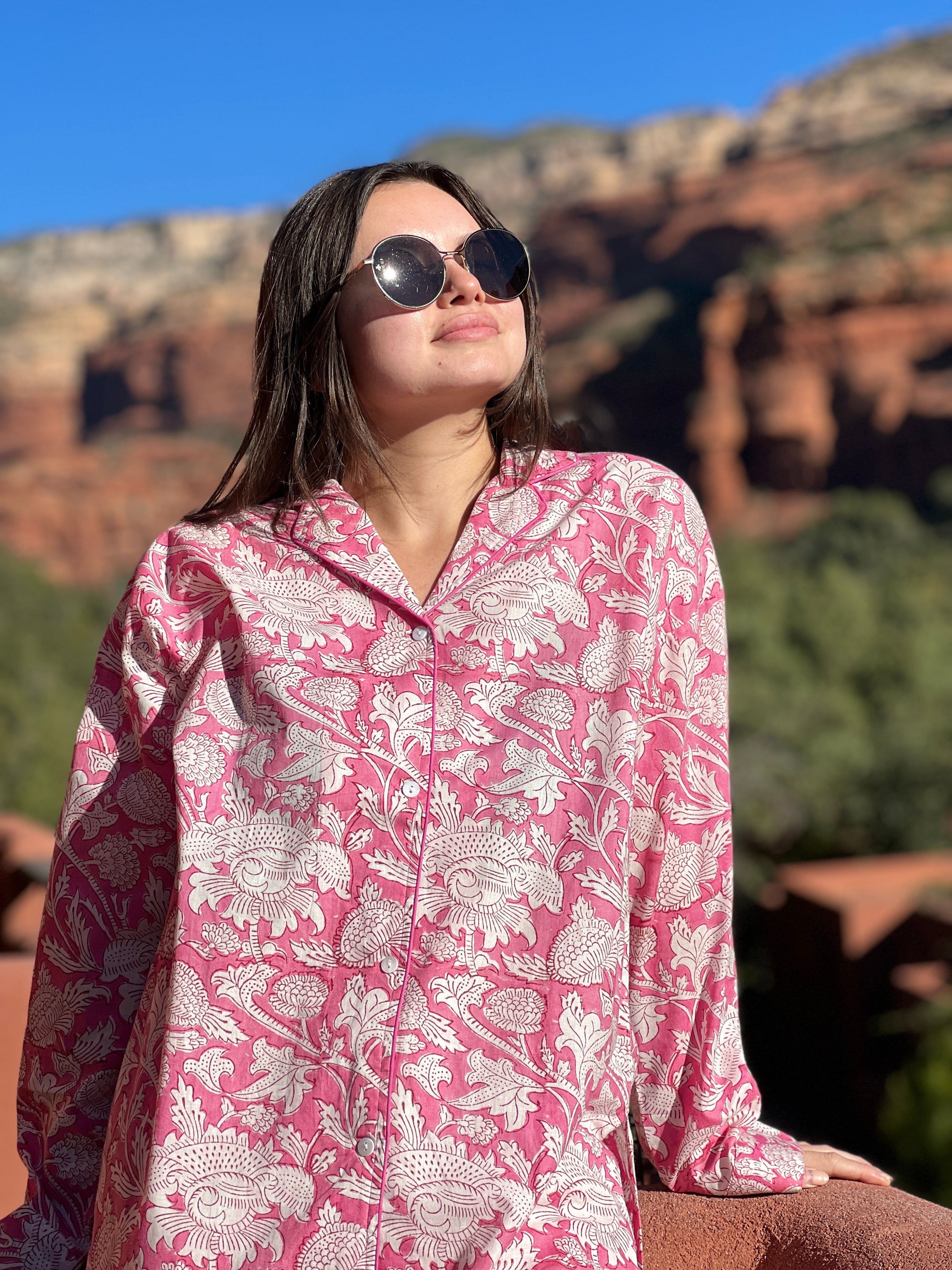 Laura Floral Rose Long Sleeve Pajamas Hand Printed