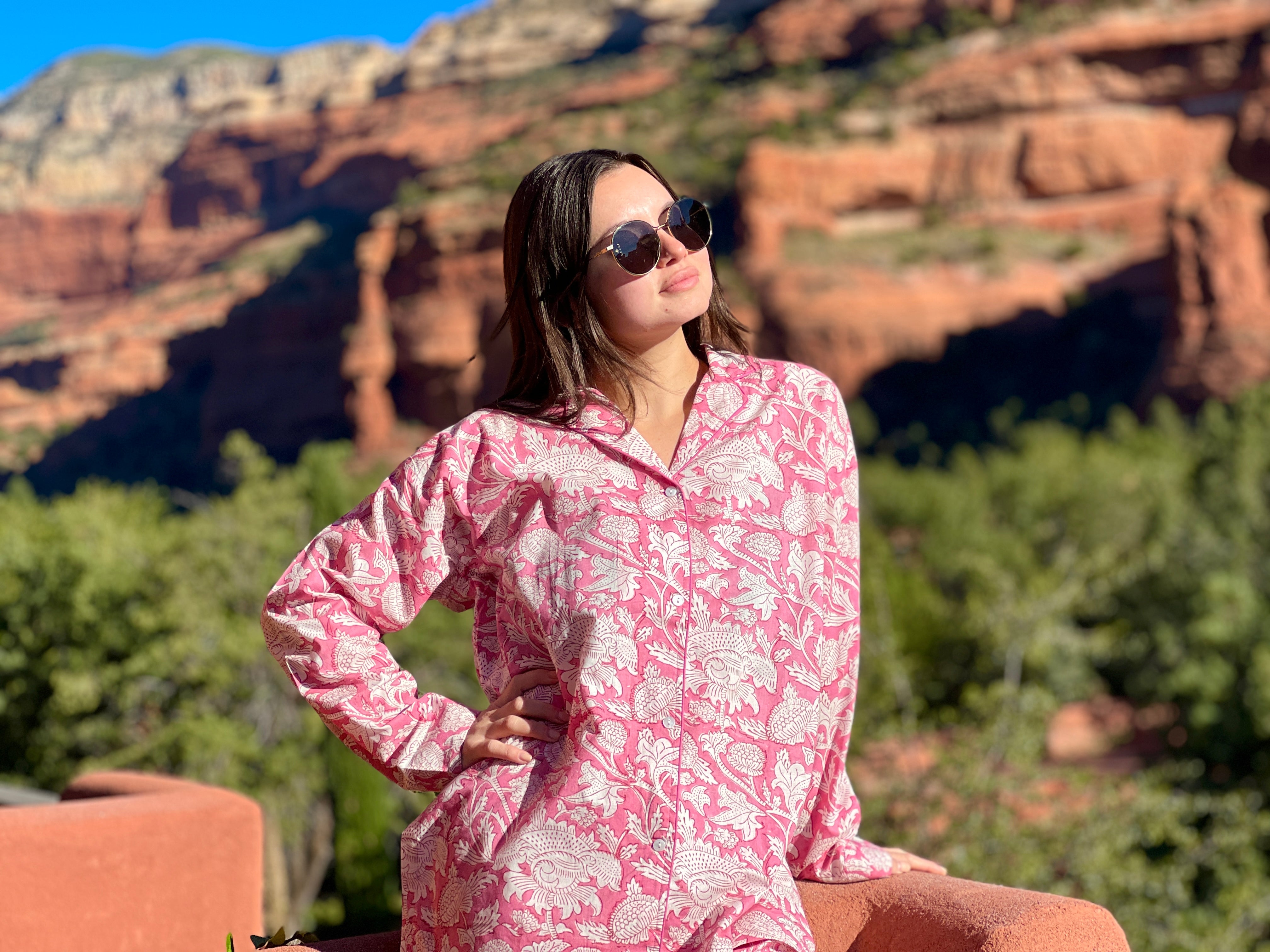 Laura Floral Rose Long Sleeve Pajamas Hand Printed